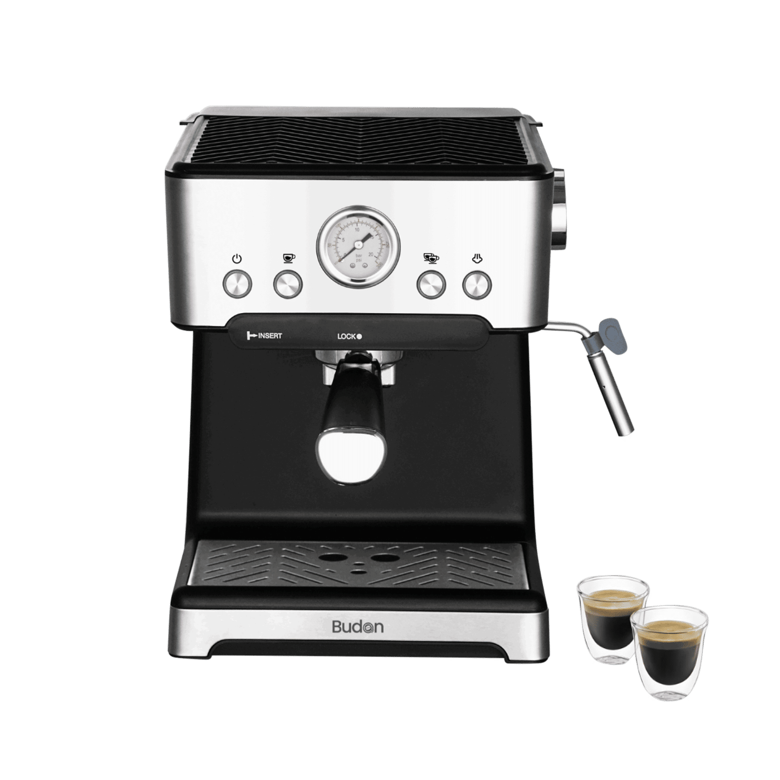 Budan BUD-Classic Semi-Automatic Coffee Maker with Pressure Gauge Indicator (Silver & Black)_4