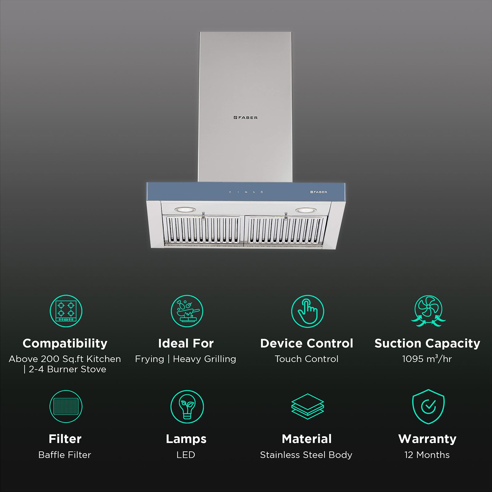 FABER STILUX 3D T2S2 TC LTW 60cm 1095m3/hr Ducted Wall Mounted Chimney with Touch Control Panel (Silver) FABER STILUX 3D T2S2 TC LTW 60cm 1095m3/hr Ducted Wall Mounted Chimney with Touch Control Panel (Silver)_3