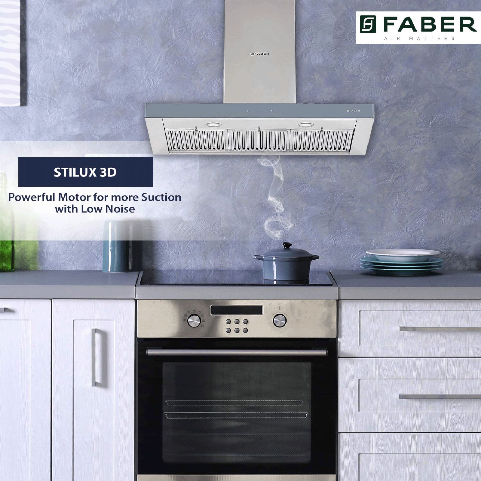 FABER Stilus 3D 90cm 1095m3/hr Ducted Wall Mounted Chimney with Baffle Filter (Silver)_6