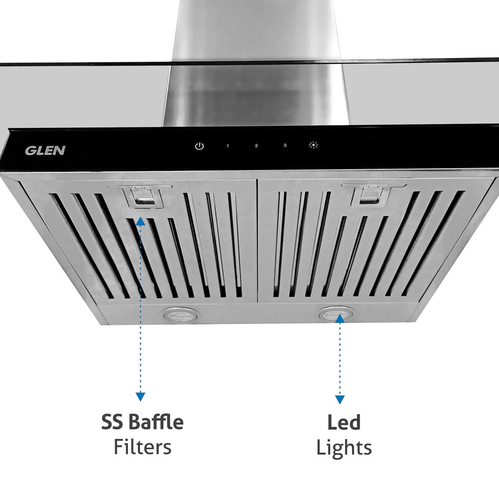 GLEN 6062 SX TS 60cm 1000m3/hr Ducted Wall Mounted Chimney with Touch Sensor Control (Silver)_16
