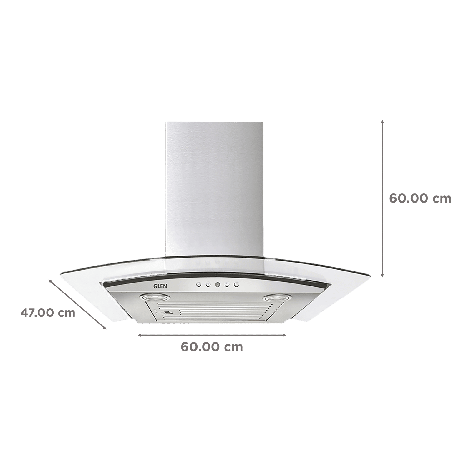 GLEN 6071 EX 60cm 1000m3/hr Ducted Wall Mounted Chimney with Push Button Control (Silver)_2