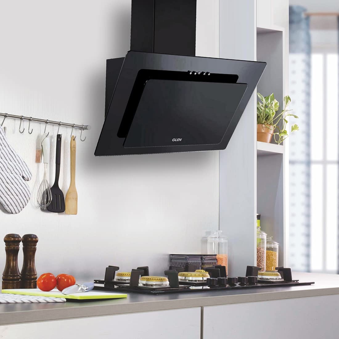 GLEN 6079 PB 60cm 1000m3/hr Ductless Wall Mounted Chimney with Push Button Control (Black)_8