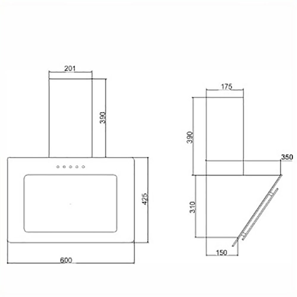 GLEN 6079 PB 60cm 1000m3/hr Ductless Wall Mounted Chimney with Push Button Control (Black)_11