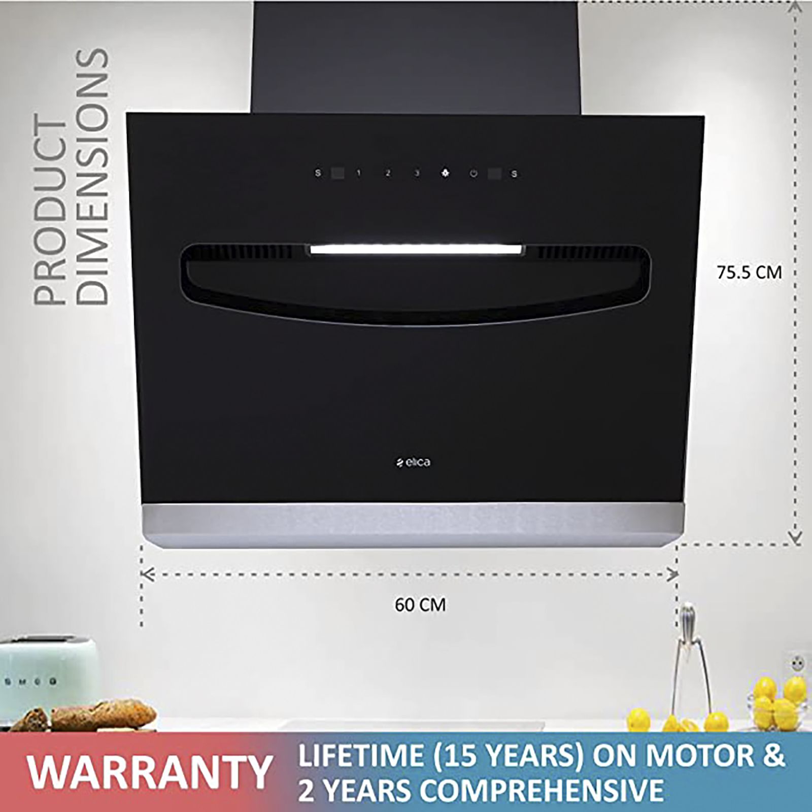 elica EFL S 607 VMS 60cm 1200m3/hr Ducted Auto Clean Wall Mounted Chimney with Touch Control Panel (Black) elica EFL S 607 VMS 60cm 1200m3/hr Ducted Auto Clean Wall Mounted Chimney with Touch Control Panel (Black)_12