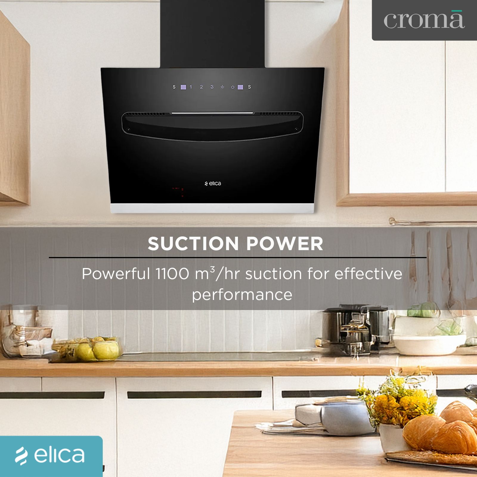 elica EFL S 607 VMS 60cm 1200m3/hr Ducted Auto Clean Wall Mounted Chimney with Touch Control Panel (Black) elica EFL S 607 VMS 60cm 1200m3/hr Ducted Auto Clean Wall Mounted Chimney with Touch Control Panel (Black)_14