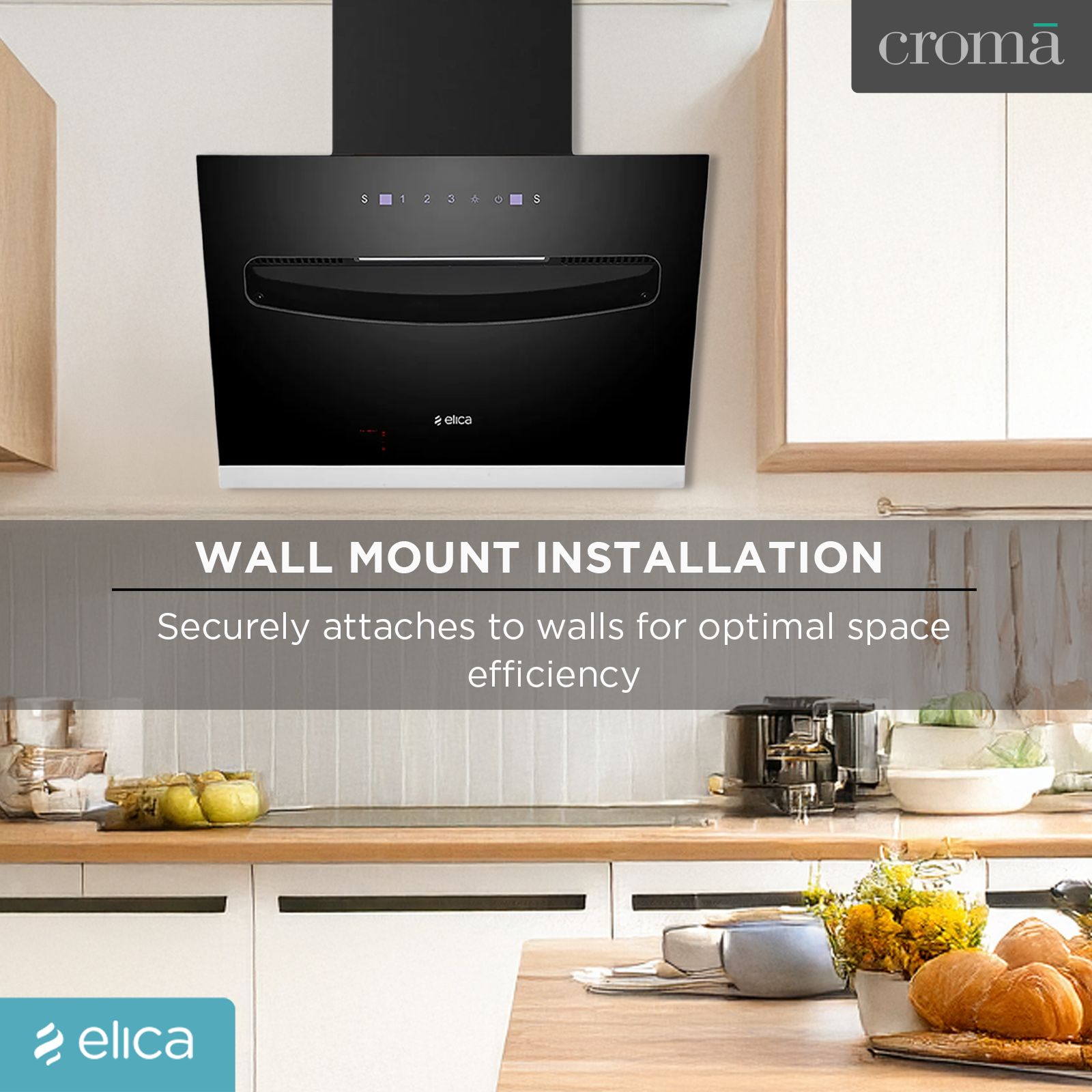 elica EFL S 607 VMS 60cm 1200m3/hr Ducted Auto Clean Wall Mounted Chimney with Touch Control Panel (Black) elica EFL S 607 VMS 60cm 1200m3/hr Ducted Auto Clean Wall Mounted Chimney with Touch Control Panel (Black)_18
