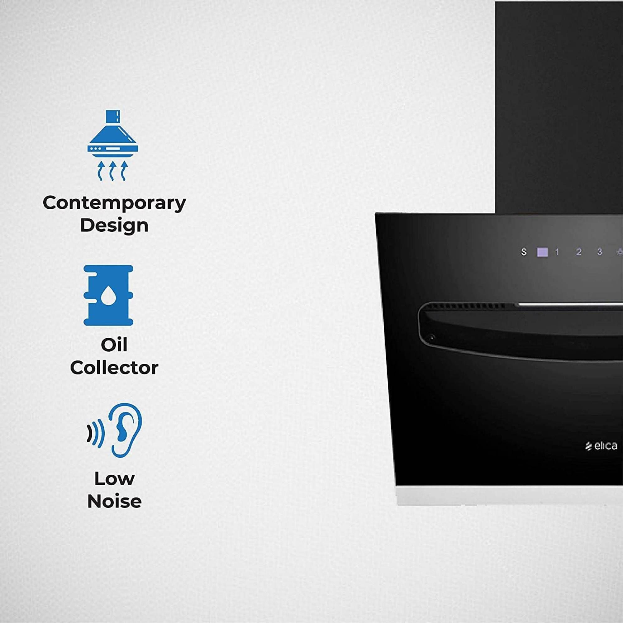 elica EFL S 607 VMS 60cm 1200m3/hr Ducted Auto Clean Wall Mounted Chimney with Touch Control Panel (Black) elica EFL S 607 VMS 60cm 1200m3/hr Ducted Auto Clean Wall Mounted Chimney with Touch Control Panel (Black)_7