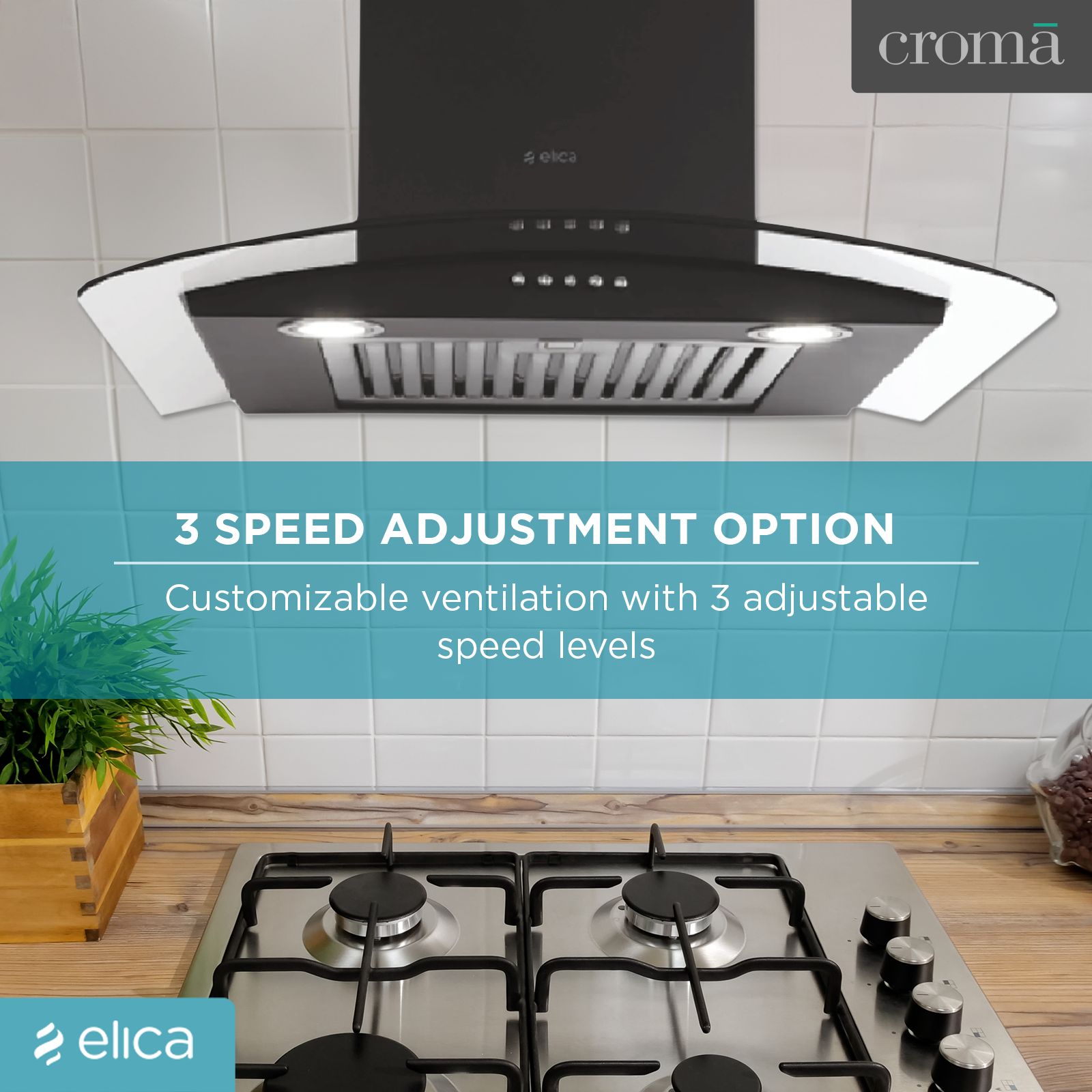 elica GLACE SF ETB PLUS LTW 60 NERO PB LED 60cm 1220m3/hr Ducted Wall Mounted Chimney with Push Button Control (Black)_12