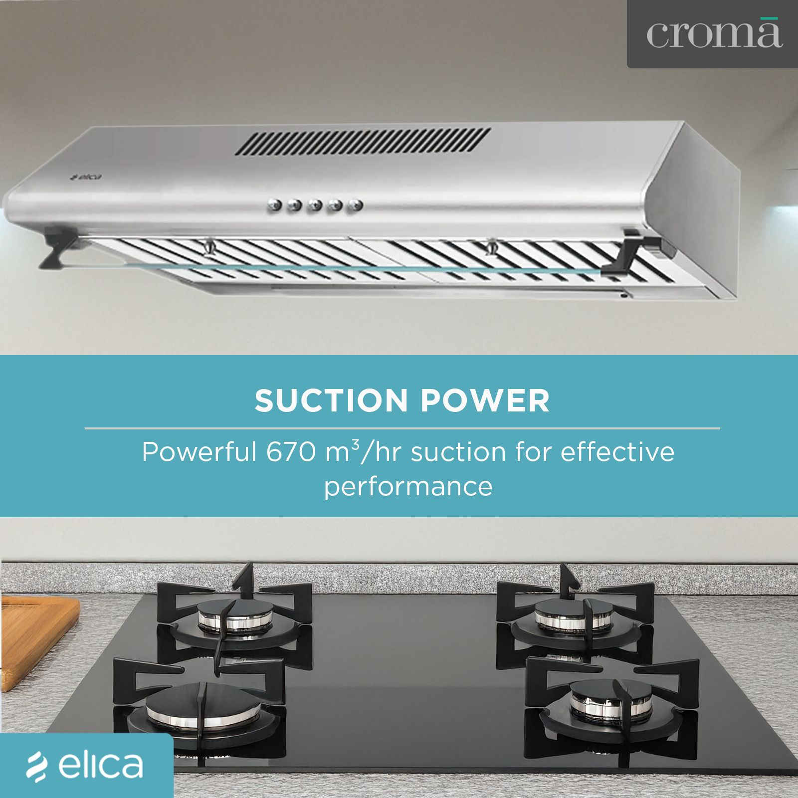 elica CBF 602 SS 60cm 670m3/hr Ducted Wall Mounted Chimney with Push Button Control (Stainless Steel)_5