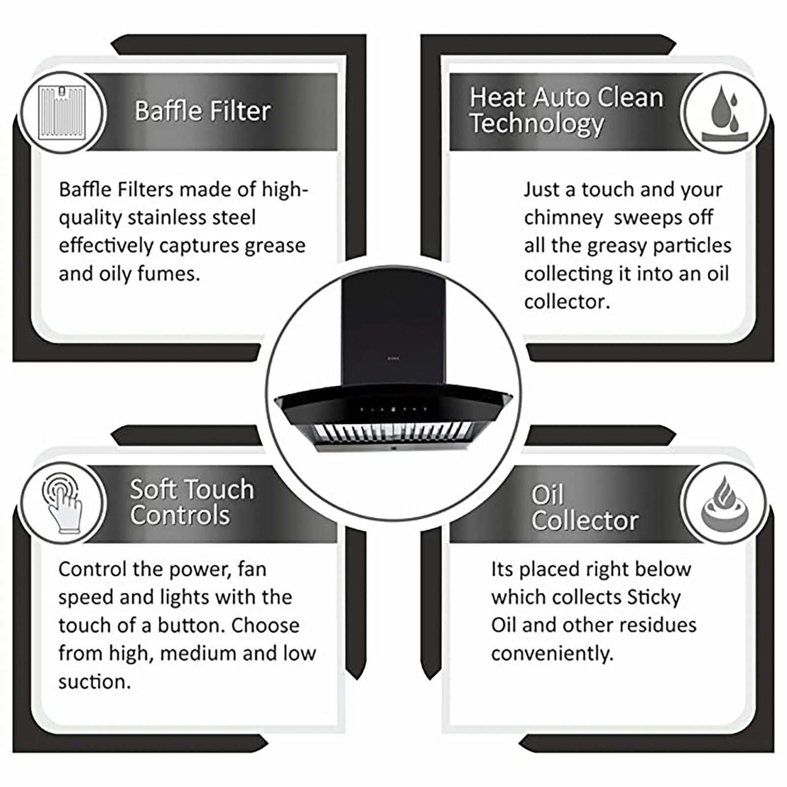 elica WDAT HAC 60 NERO 60cm 1200m3/hr Ducted Auto Clean Wall Mounted Chimney with Touch Control Panel (Black) elica WDAT HAC 60 NERO 60cm 1200m3/hr Ducted Auto Clean Wall Mounted Chimney with Touch Control Panel (Black)_5