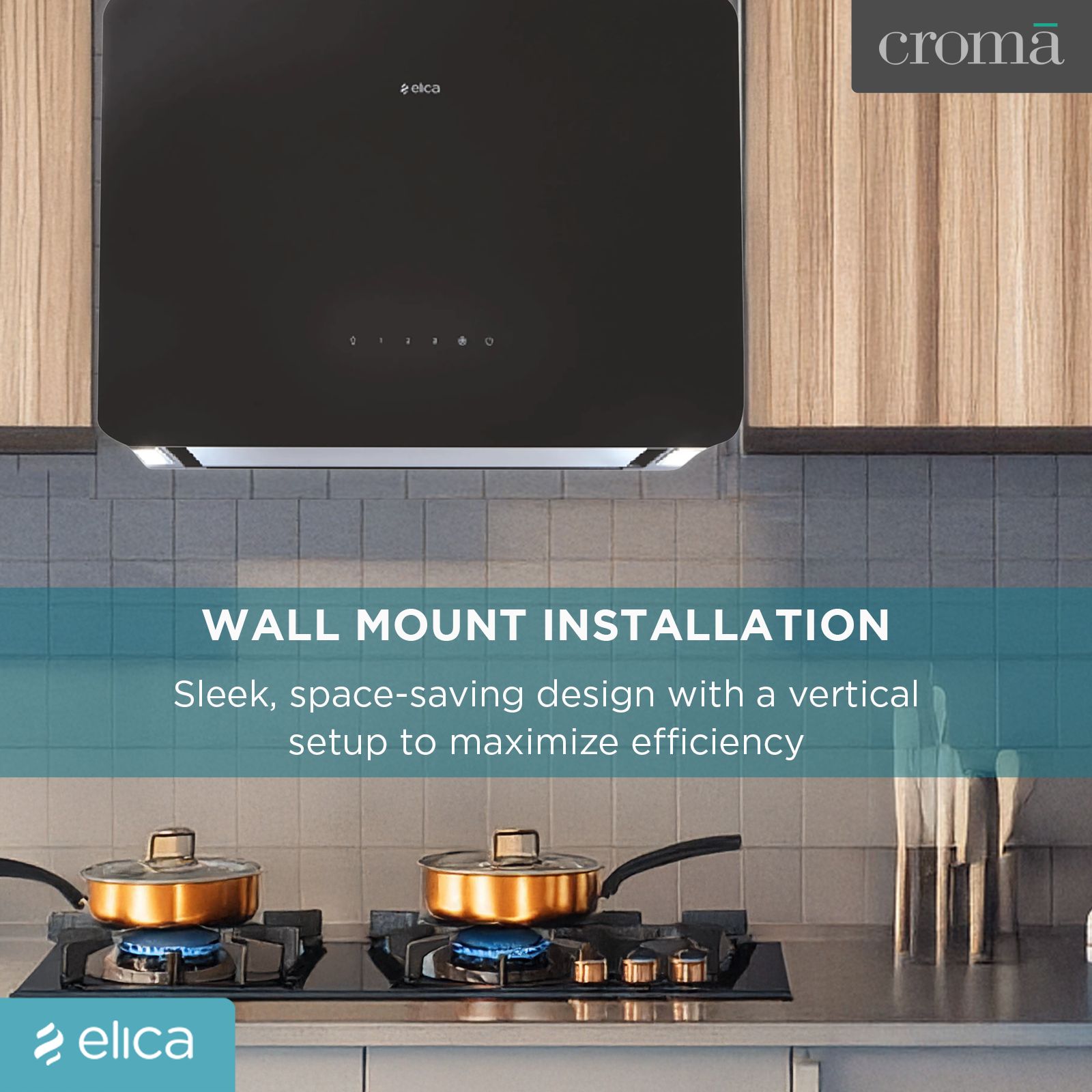 Elica KITTY SLIM 60CM 1010m3/hr Ducted Wall Mounted Chimney with Motion Sensor Control (Black) Elica KITTY SLIM 60CM 1010m3/hr Ducted Wall Mounted Chimney with Motion Sensor Control (Black)_8
