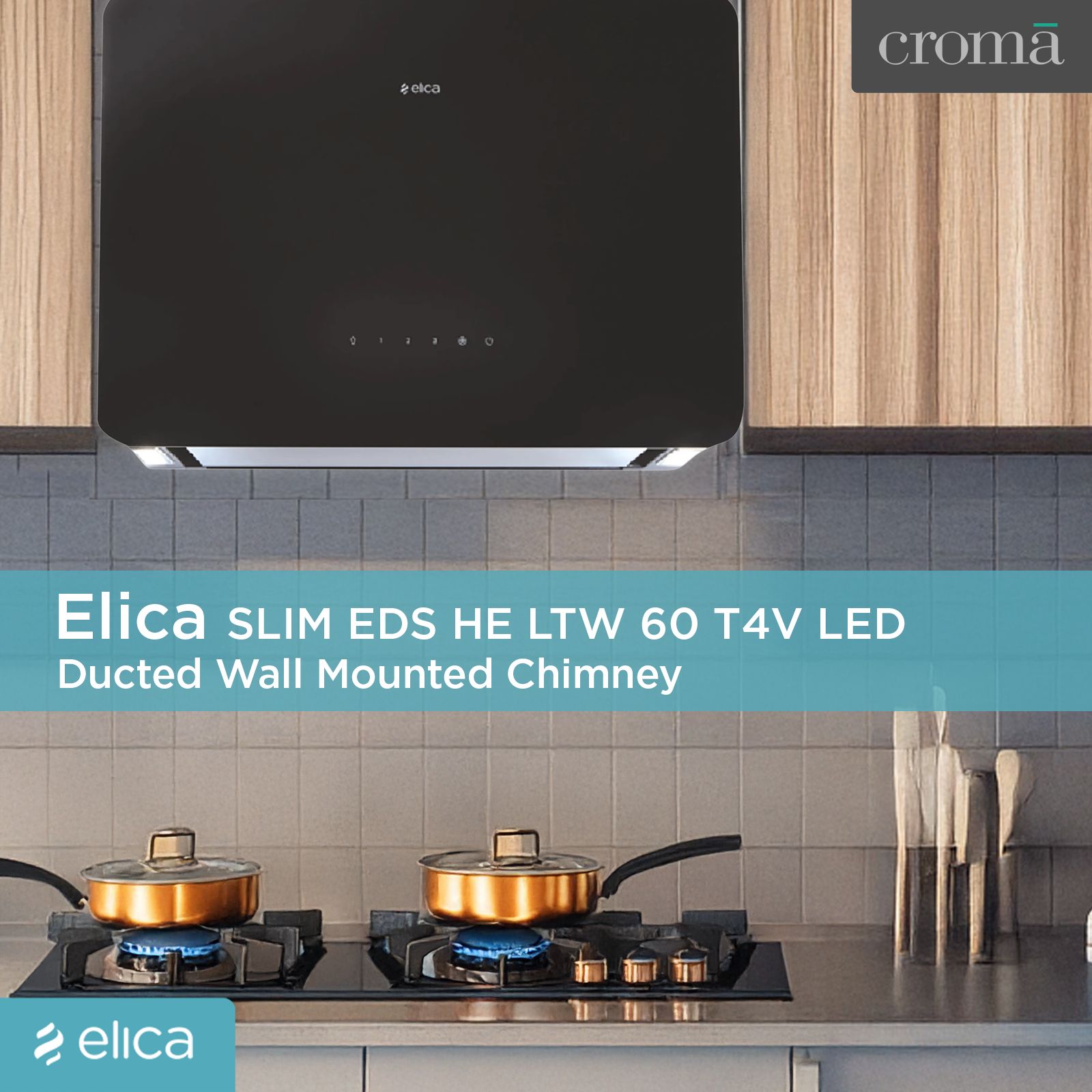 Elica KITTY SLIM 60CM 1010m3/hr Ducted Wall Mounted Chimney with Motion Sensor Control (Black) Elica KITTY SLIM 60CM 1010m3/hr Ducted Wall Mounted Chimney with Motion Sensor Control (Black)_4