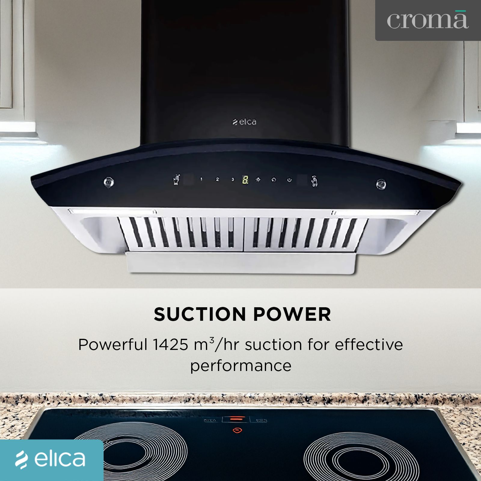 elica WD TBF HAC 60 MS NERO 60cm 1425m3/hr Ducted Auto Clean Wall Mounted Chimney with Touch Control Panel (Black)_14
