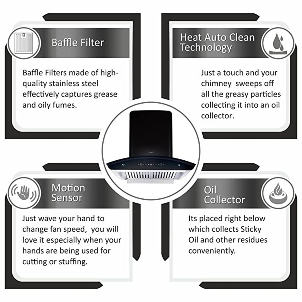 elica WD TBF HAC 60 MS NERO 60cm 1425m3/hr Ducted Auto Clean Wall Mounted Chimney with Touch Control Panel (Black)_9
