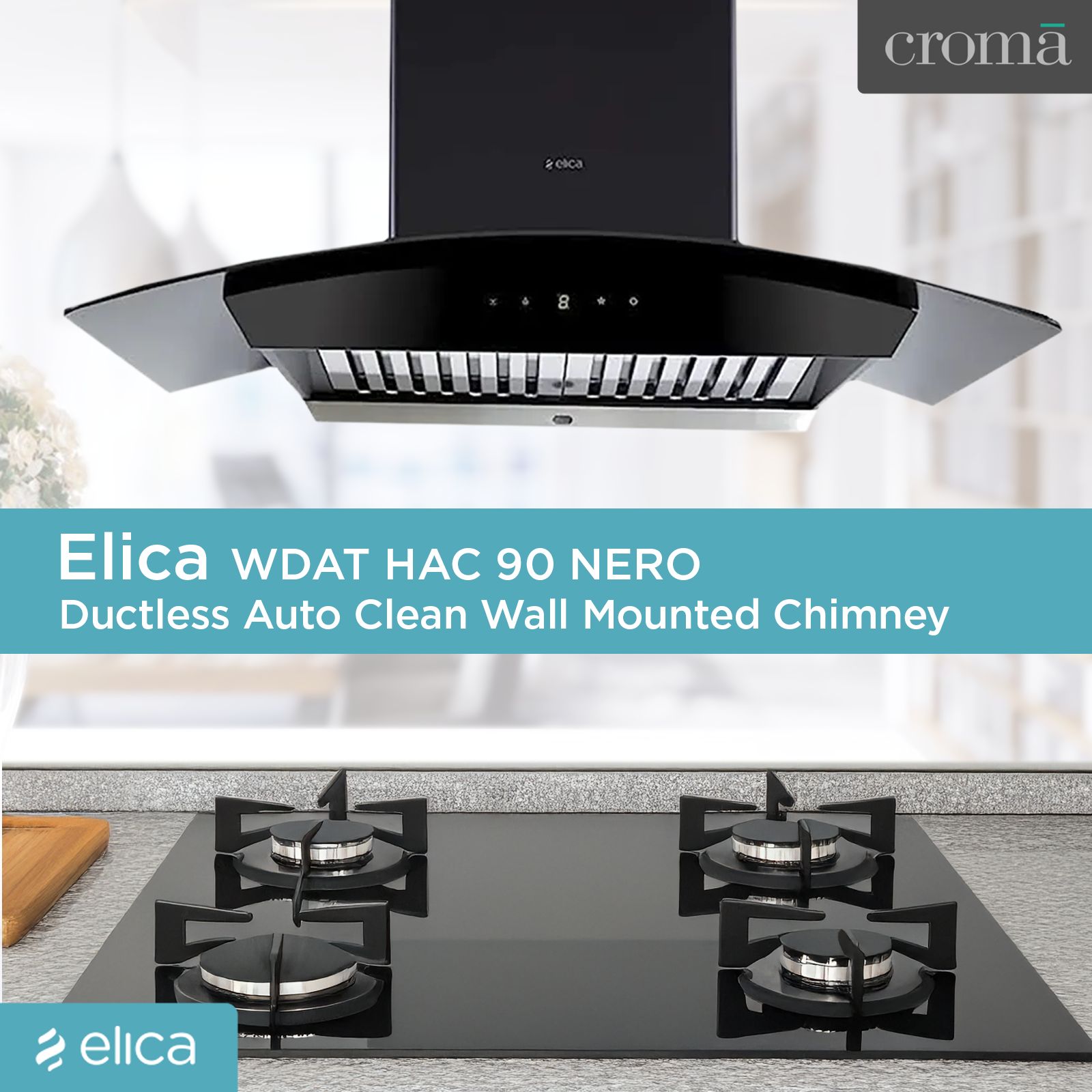 elica WDAT HAC 90 NERO 90cm 1200m3/hr Ducted Auto Clean Wall Mounted Chimney with Touch Control Panel (Black)_8