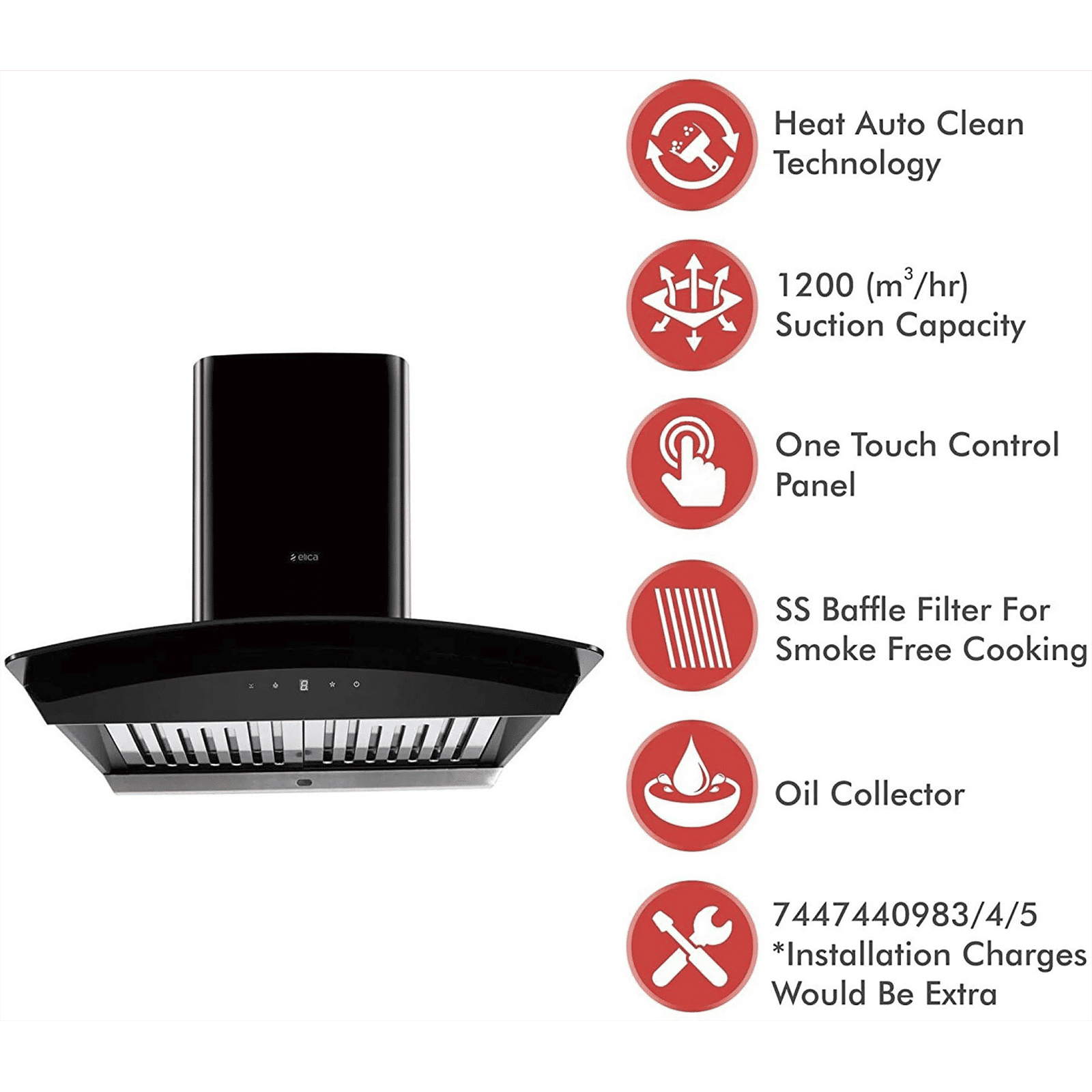 elica WDAT HAC NERO 60cm 1200m3/hr Ducted Auto Clean Wall Mounted Chimney with Touch Control Panel (Black) elica WDAT HAC NERO 60cm 1200m3/hr Ducted Auto Clean Wall Mounted Chimney with Touch Control Panel (Black)_9