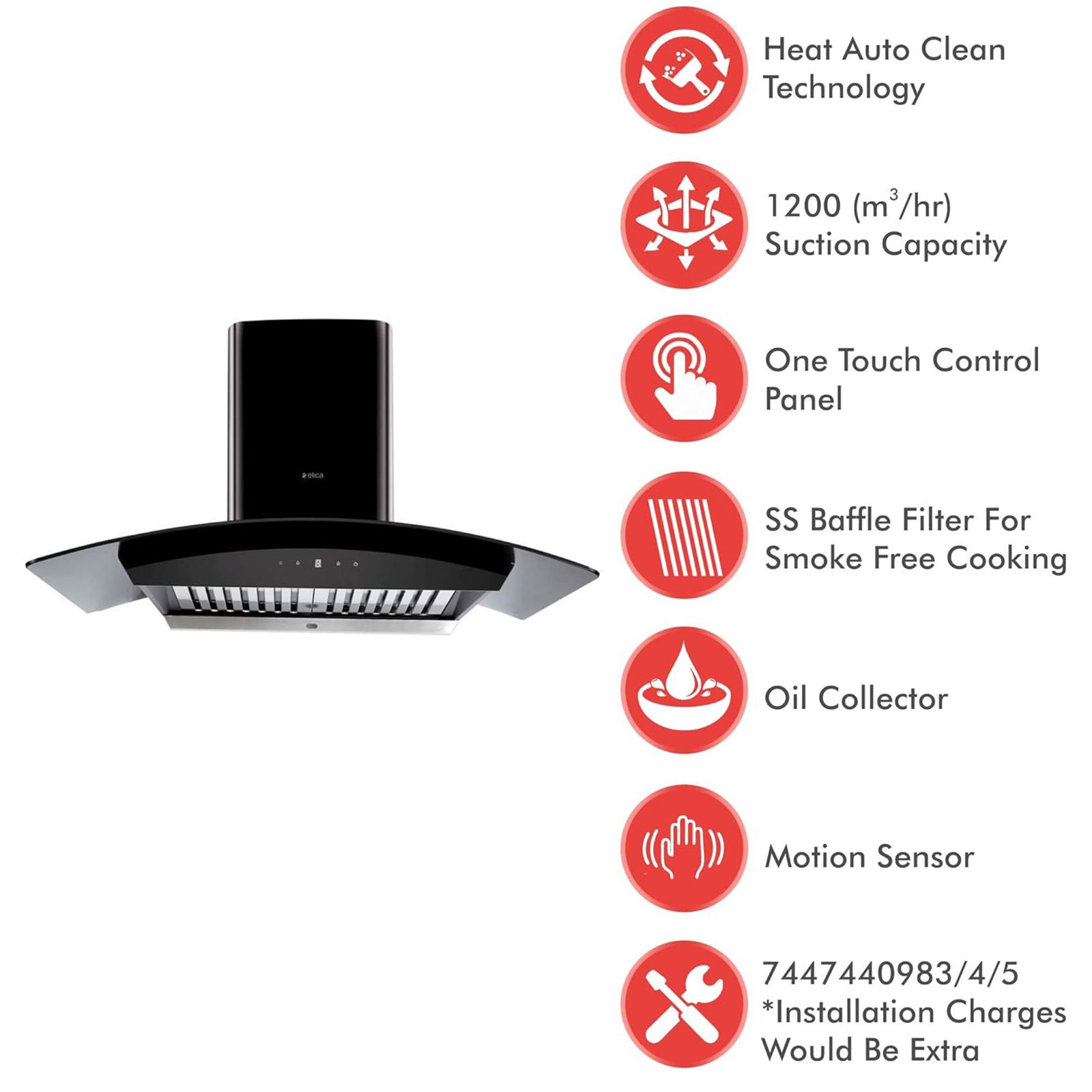 elica WDAT HAC 90 MS NERO 90cm 1200m3/hr Ducted Auto Clean Wall Mounted Chimney with Touch & Motion Sensor Control (Black) elica WDAT HAC 90 MS NERO 90cm 1200m3/hr Ducted Auto Clean Wall Mounted Chimney with Touch & Motion Sensor Control (Black)_13
