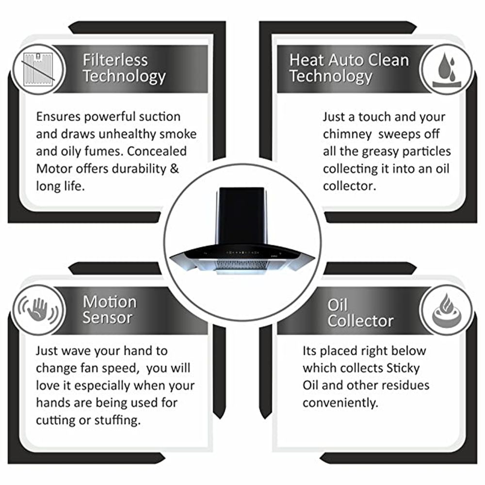 elica WD TFL HAC 90 MS NERO 90cm 1425m3/hr Ducted Auto Clean Wall Mounted Chimney with Motion Sensing Technology (Black)_10