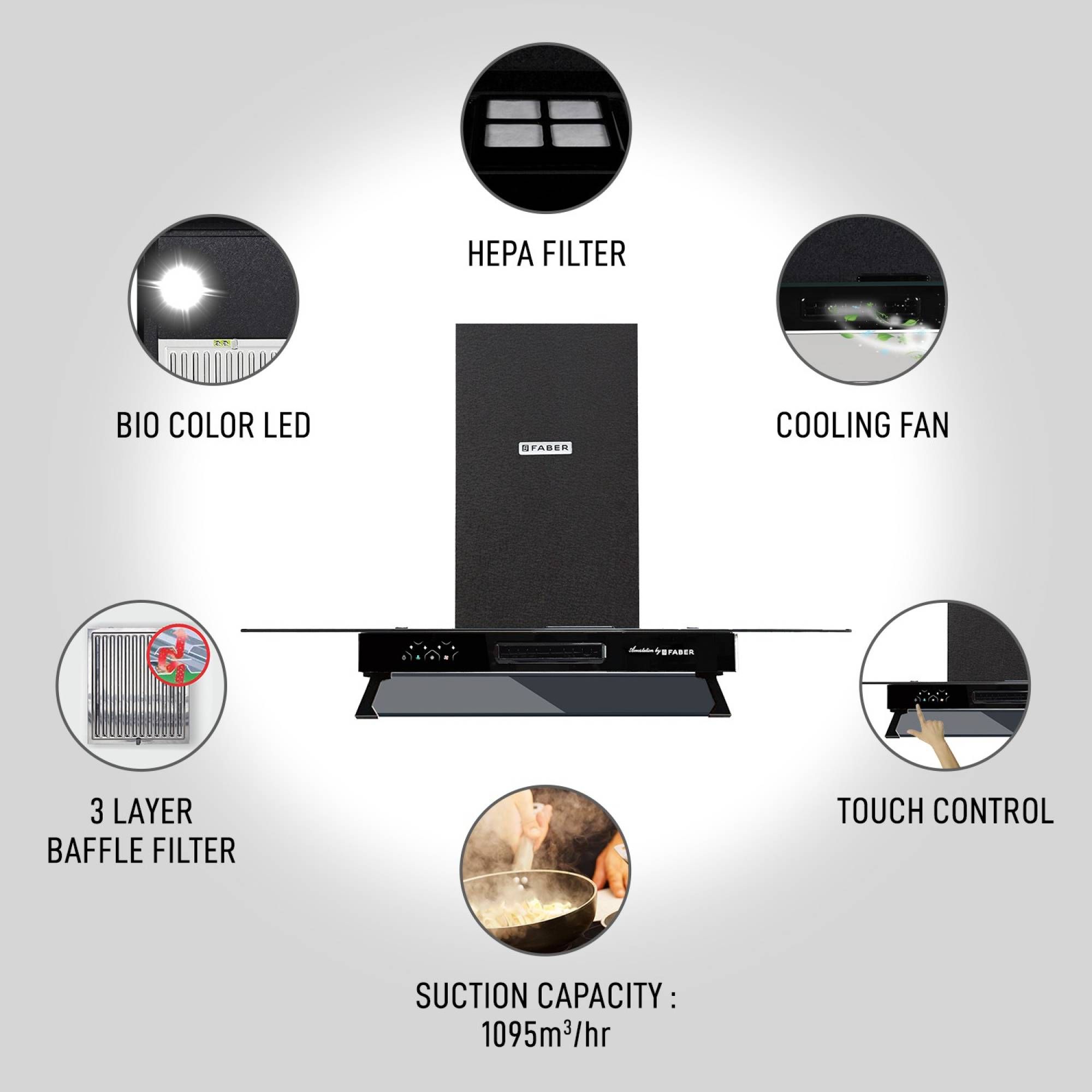 FABER AEROSTATION STAR PRO 3D AB TC 90cm 1095m3/hr Ducted Wall Mounted Chimney with Backlit Touch (Alligator Black) FABER AEROSTATION STAR PRO 3D AB TC 90cm 1095m3/hr Ducted Wall Mounted Chimney with Backlit Touch (Alligator Black)_8