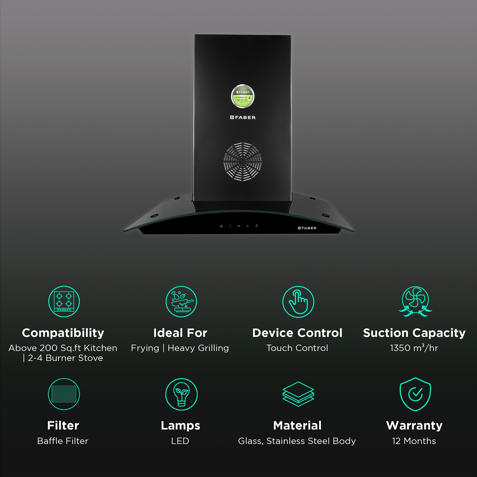 FABER FEEL 3D PLUS MAX T2S2 BK TC 60cm 1350m3/hr Ducted Auto Clean Wall Mounted Chimney with Touch Control Panel (Black) FABER FEEL 3D PLUS MAX T2S2 BK TC 60cm 1350m3/hr Ducted Auto Clean Wall Mounted Chimney with Touch Control Panel (Black)_3