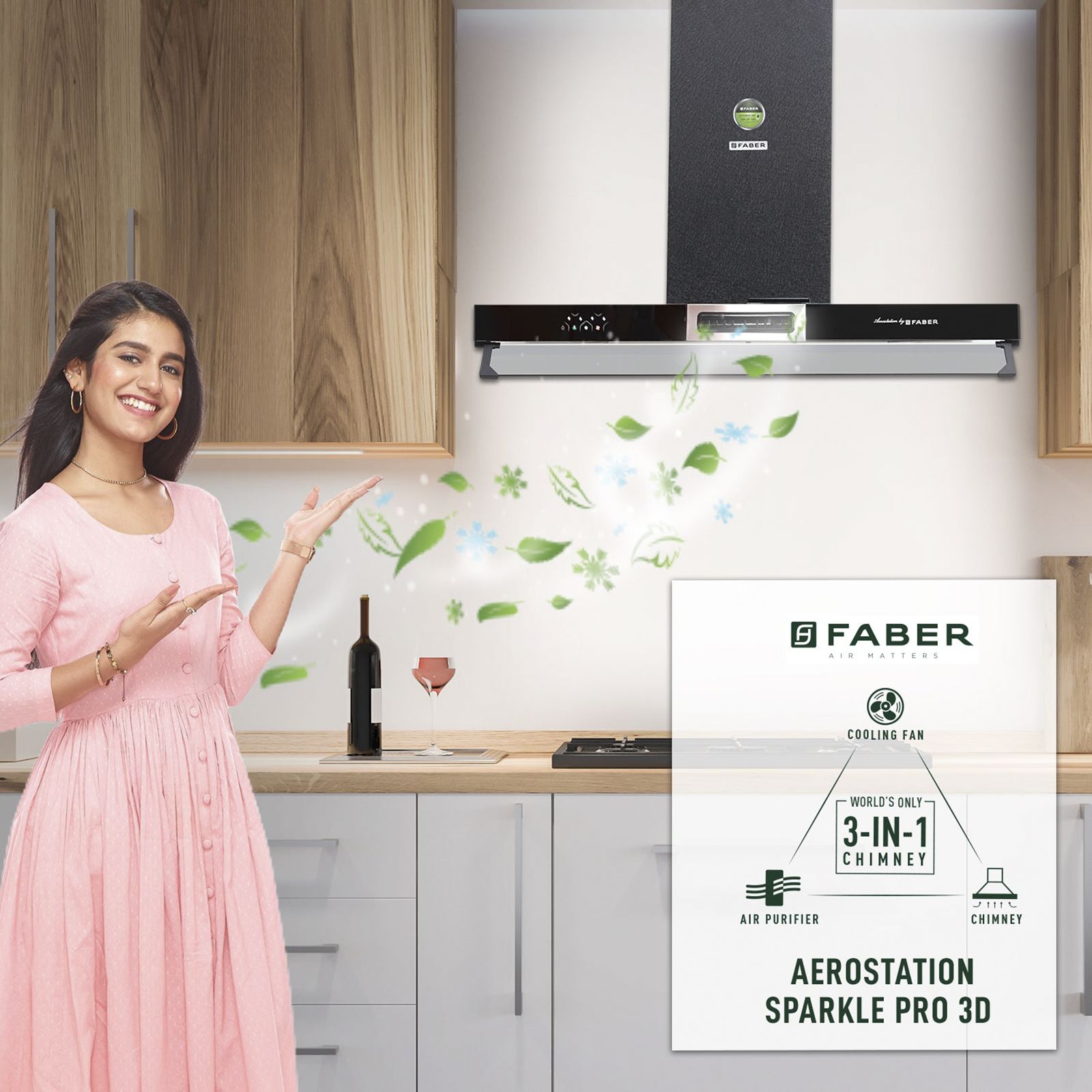 FABER AEROSTATION SPARKLE PRO 3D AB TC 90cm 1095m3/hr Ducted Wall Mounted Chimney with Backlit Touch (Alligator Black) FABER AEROSTATION SPARKLE PRO 3D AB TC 90cm 1095m3/hr Ducted Wall Mounted Chimney with Backlit Touch (Alligator Black)_5