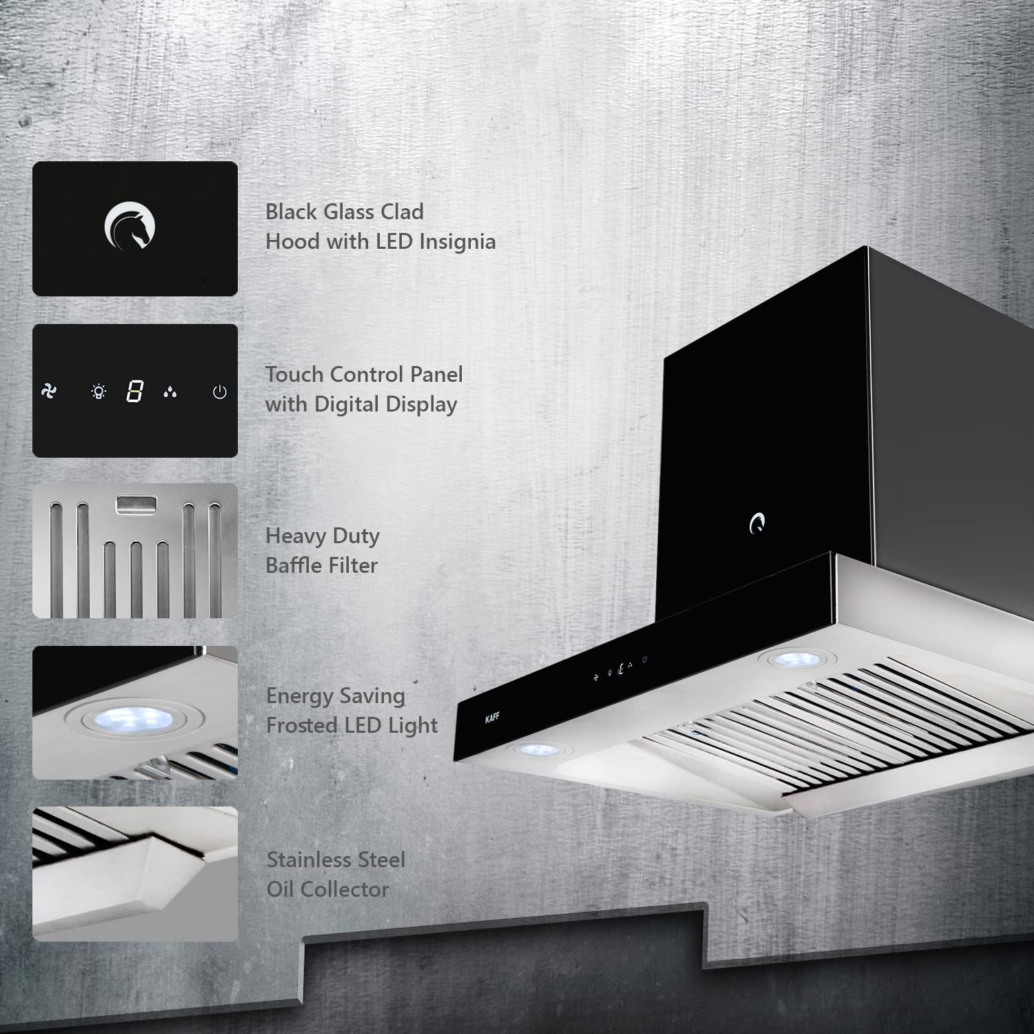 KAFF VITO DHC 60cm 1180m3/hr Ducted Auto Clean Wall Mounted Chimney with Touch Control Panel (Black) KAFF VITO DHC 60cm 1180m3/hr Ducted Auto Clean Wall Mounted Chimney with Touch Control Panel (Black)_12