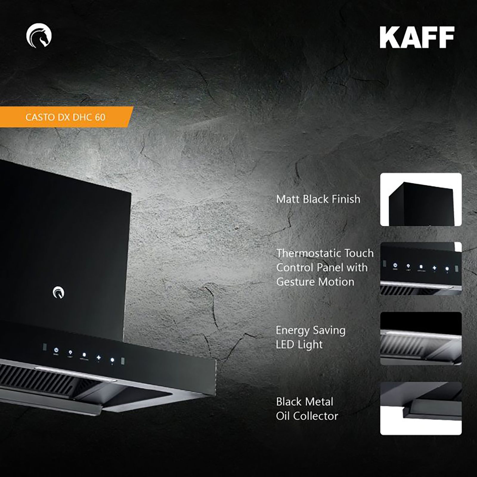 KAFF Casto DHC 60cm 1250m3/hr Ducted Auto Clean Wall Mounted Chimney with Thermostatic Touch Control Panel (Black)_13