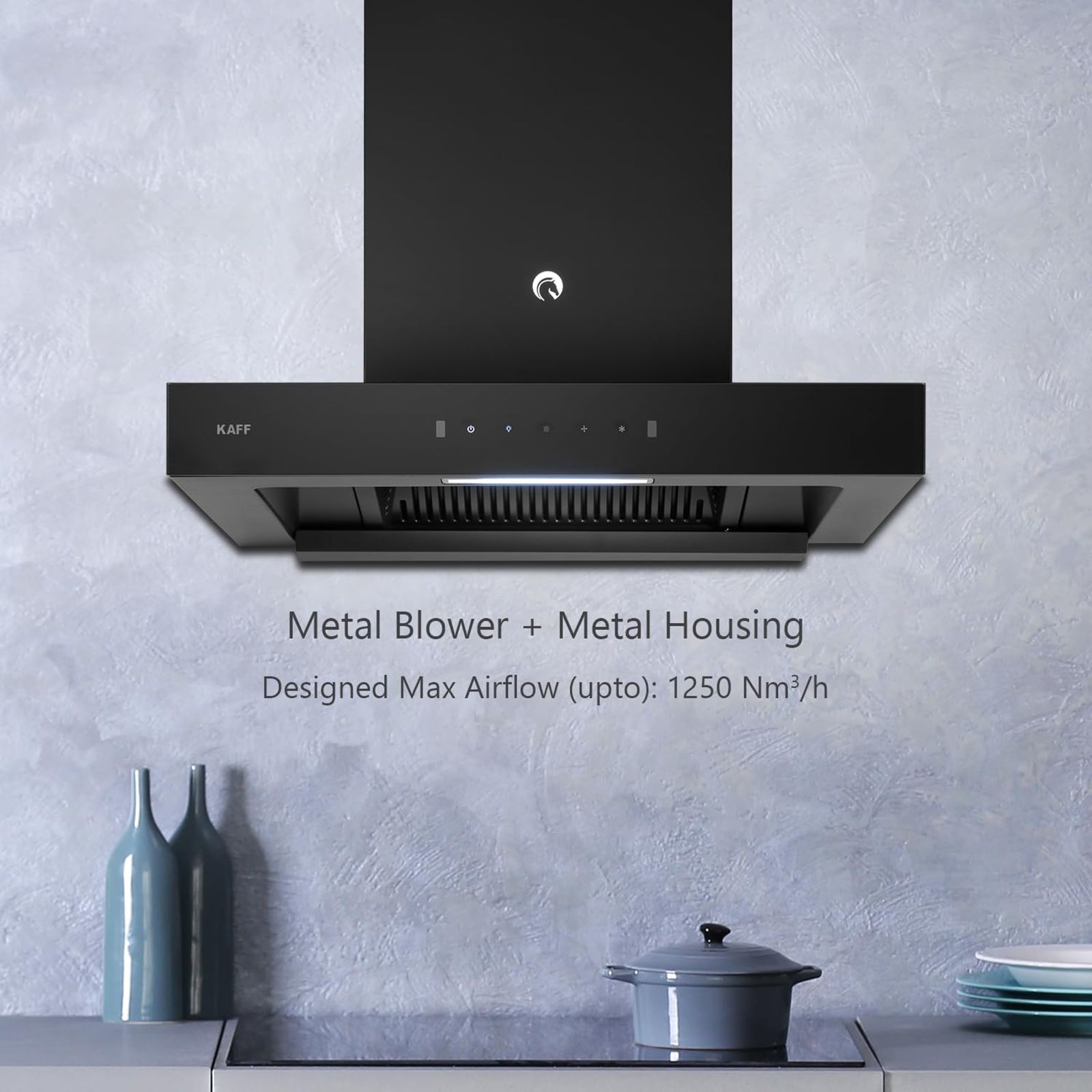 KAFF Casto DHC 60cm 1250m3/hr Ducted Auto Clean Wall Mounted Chimney with Thermostatic Touch Control Panel (Black)_5