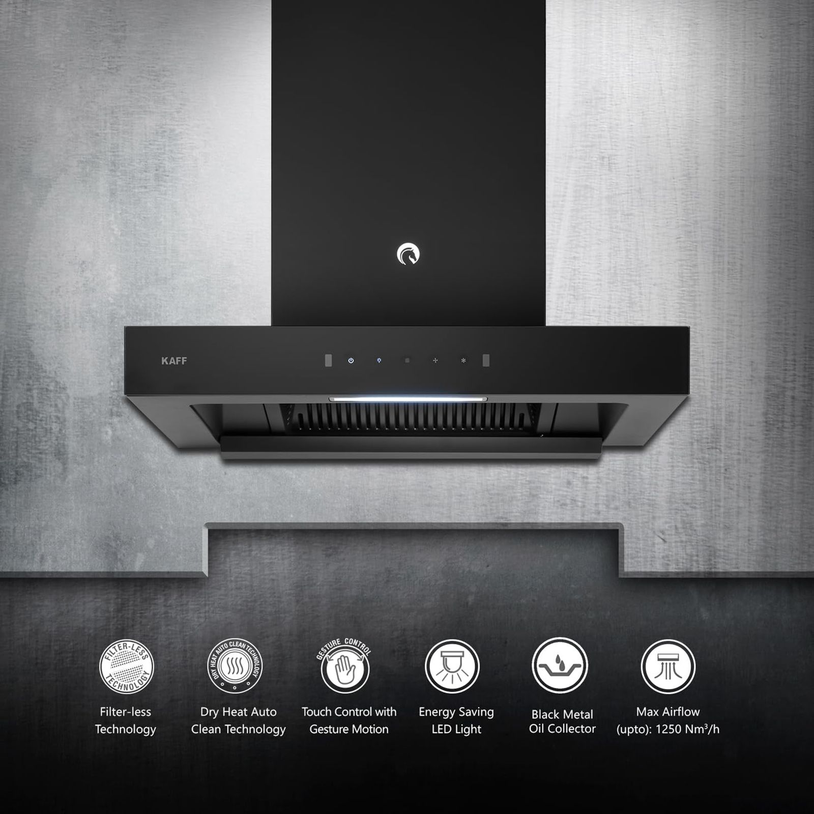 KAFF Casto DHC 60cm 1250m3/hr Ducted Auto Clean Wall Mounted Chimney with Thermostatic Touch Control Panel (Black)_6