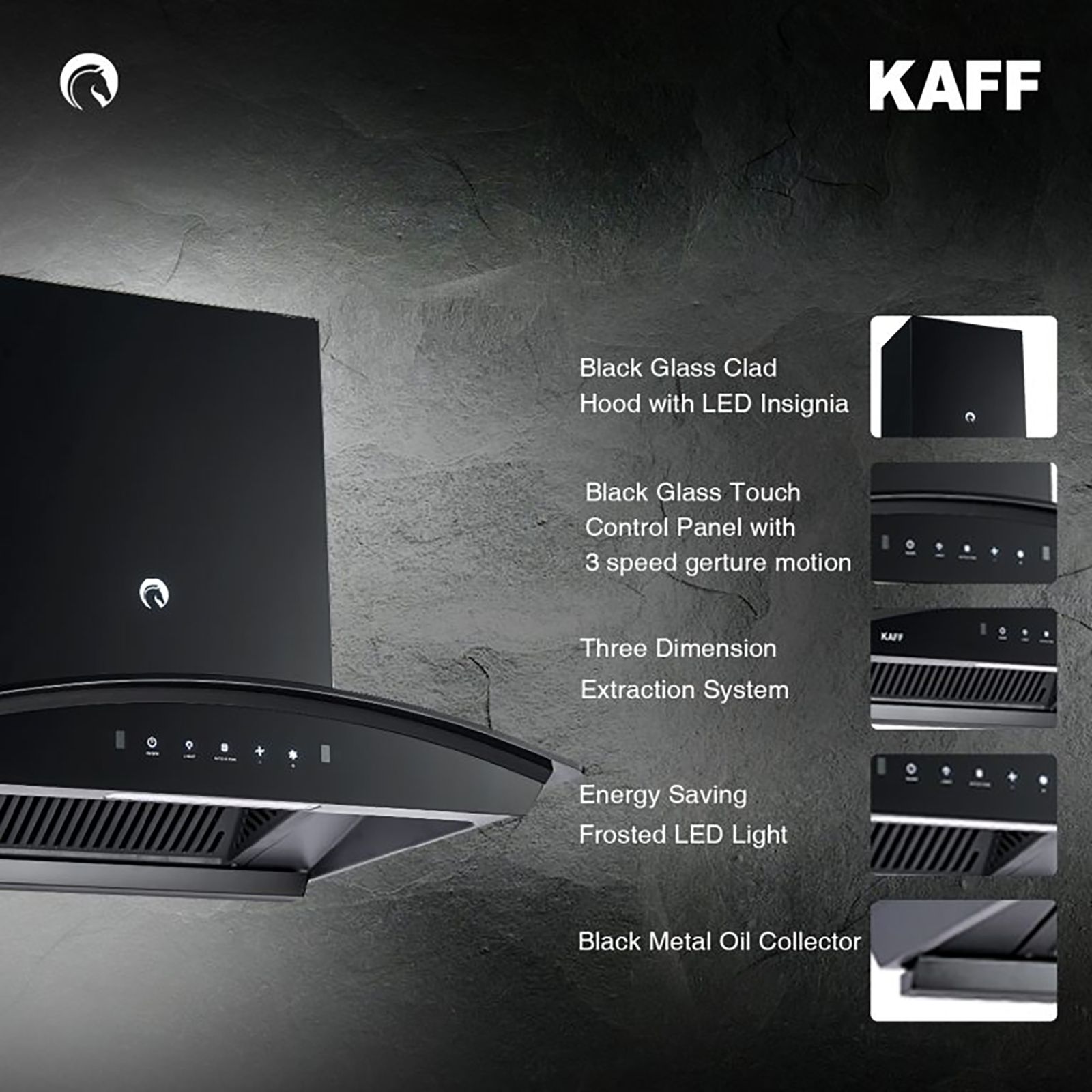 KAFF VASCO DHC 75cm 1250m3/hr Ducted Auto Clean Wall Mounted Chimney with Touch Control Panel (Black) KAFF VASCO DHC 75cm 1250m3/hr Ducted Auto Clean Wall Mounted Chimney with Touch Control Panel (Black)_11