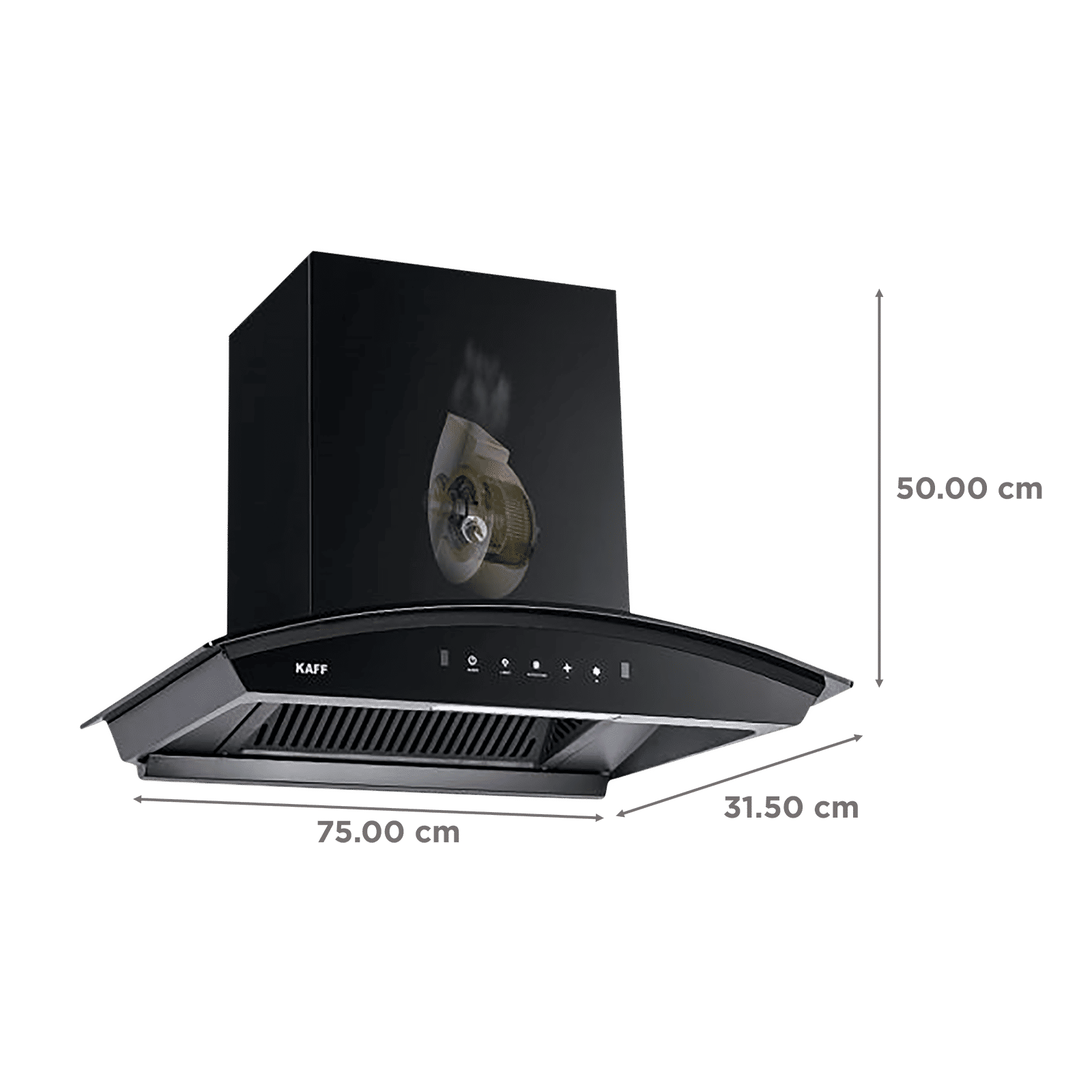 KAFF VASCO DHC 75cm 1250m3/hr Ducted Auto Clean Wall Mounted Chimney with Touch Control Panel (Black) KAFF VASCO DHC 75cm 1250m3/hr Ducted Auto Clean Wall Mounted Chimney with Touch Control Panel (Black)_2