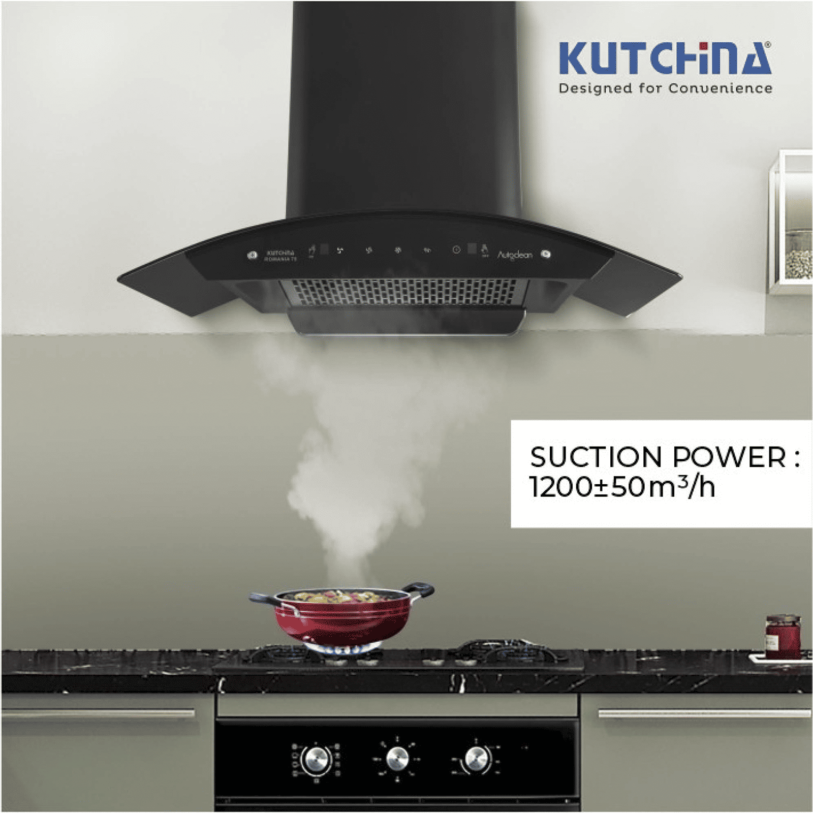 Kutchina Romania 75cm 1250m3/hr Ducted Auto Clean Wall Mounted Chimney with Wave Sensor (Black)_6