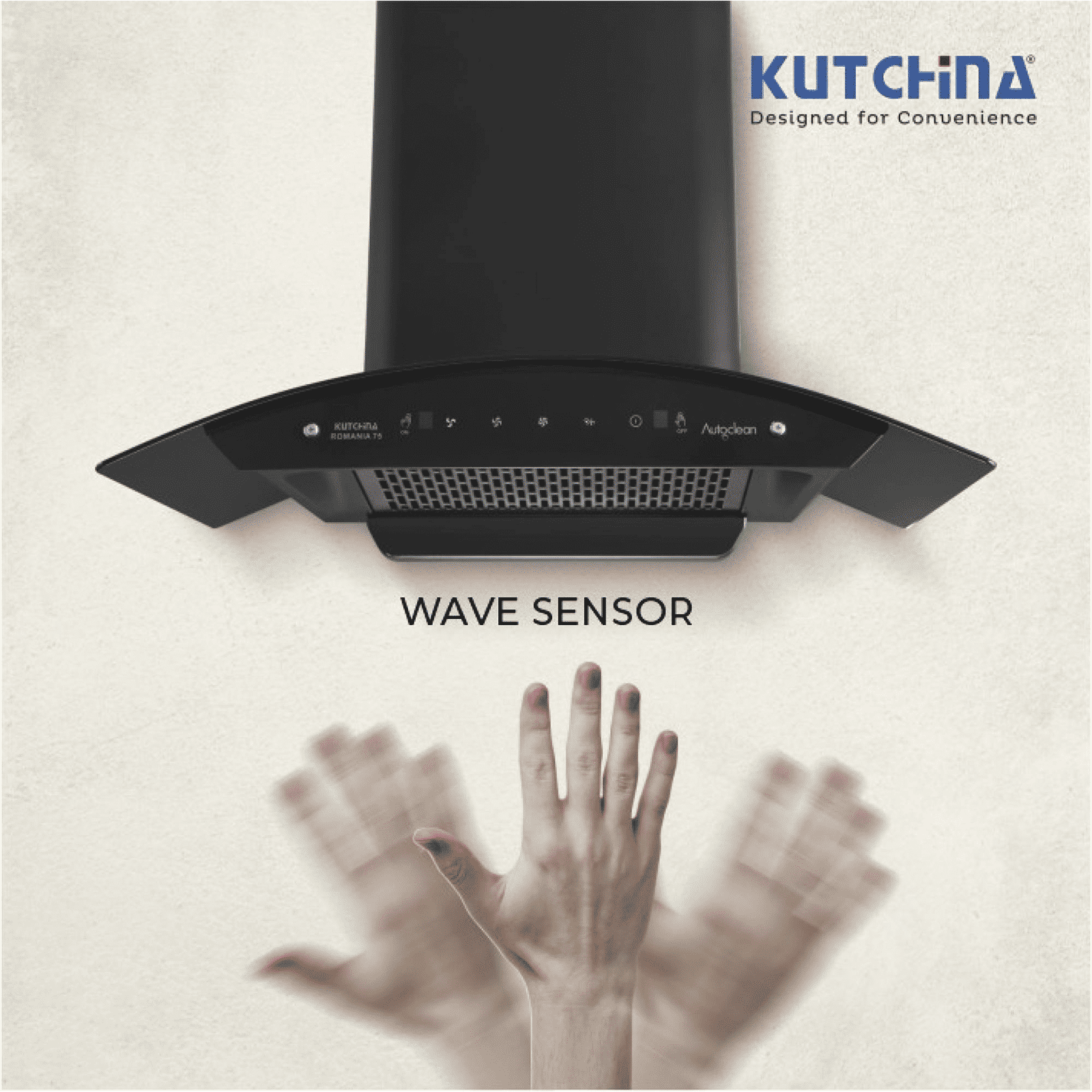 Kutchina Romania 75cm 1250m3/hr Ducted Auto Clean Wall Mounted Chimney with Wave Sensor (Black)_5
