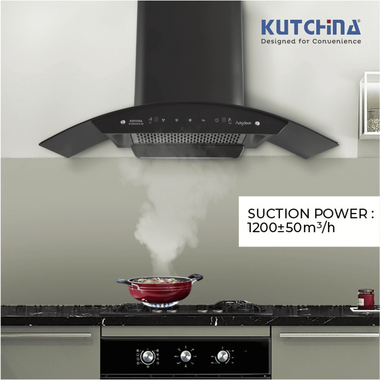 Kutchina Romania 90cm 1250m3/hr Ducted Auto Clean Wall Mounted Chimney with Wave Sensor (Black) Kutchina Romania 90cm 1250m3/hr Ducted Auto Clean Wall Mounted Chimney with Wave Sensor (Black)_5