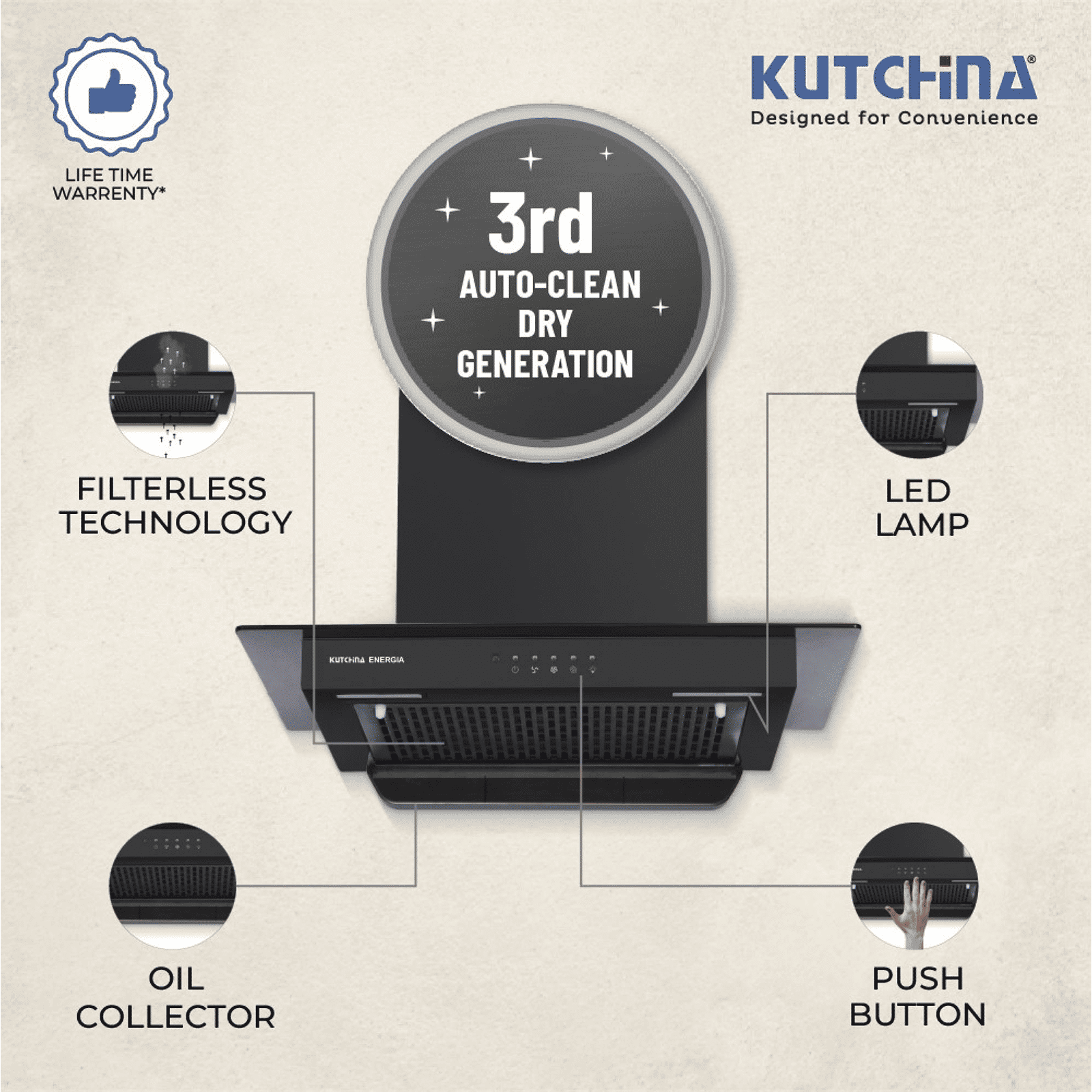 Kutchina Energia 60cm 1150m3/hr Ducted Auto Clean Wall Mounted Chimney with Push Button Switch (Black)_4