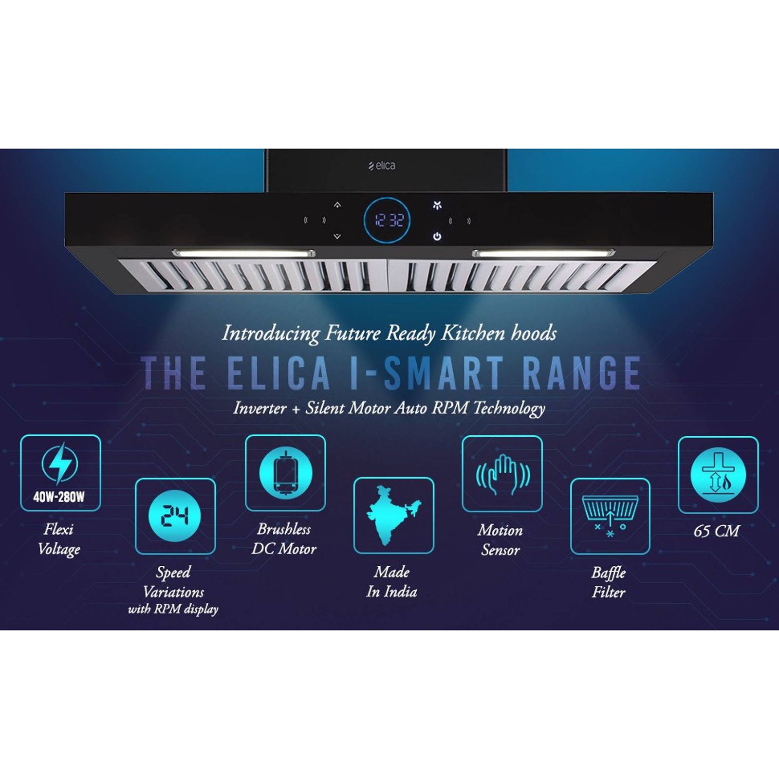 elica ISMART SPOT H6 BF LTW 60 NERO 60cm Ductless Wall Mounted Chimney with Touch Control Panel (Black) elica ISMART SPOT H6 BF LTW 60 NERO 60cm Ductless Wall Mounted Chimney with Touch Control Panel (Black)_11