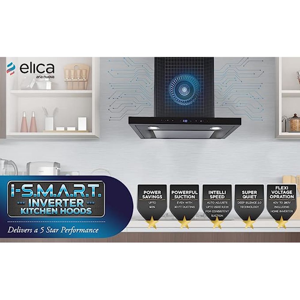 elica ISMART SPOT H4 EDS LTW 60 NERO 60cm Ducted Wall Mounted Chimney with Motion Sensor (Black)_7