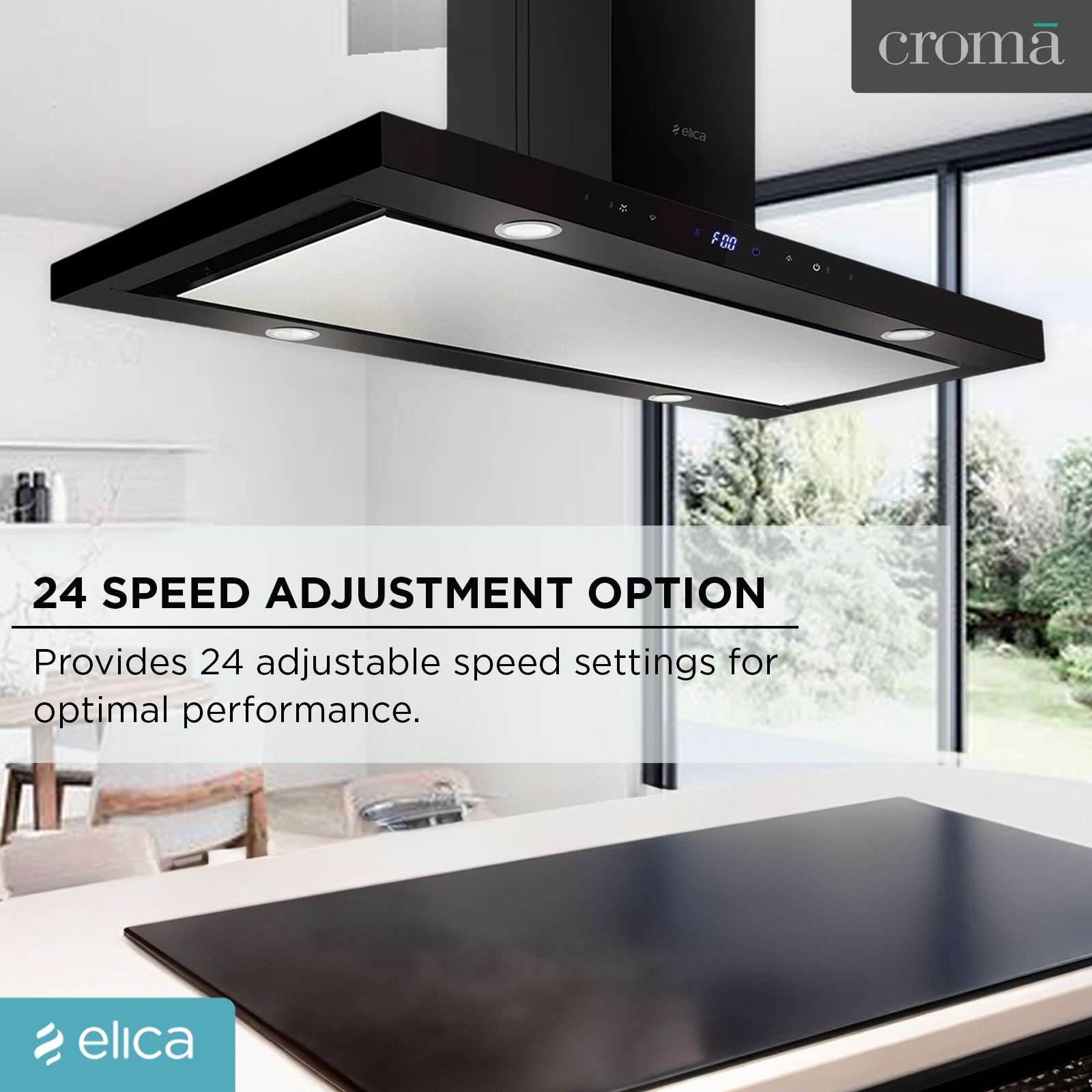 elica ISMART SPOT H4 EDS ISLAND LTW 90 NERO 90cm Ducted Ceiling Mounted Chimney with Touch Control Panel (Black)_8