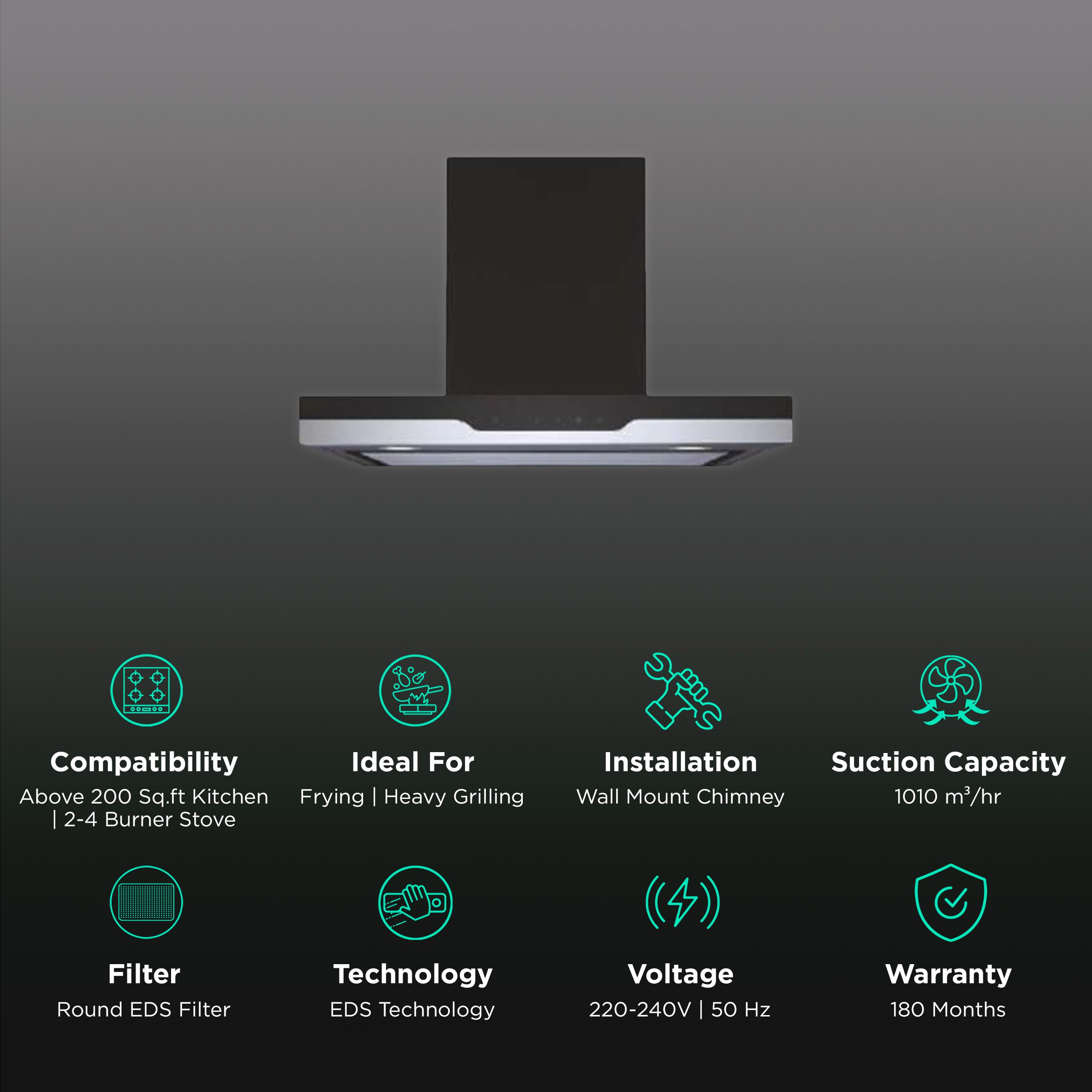 elica METEORITE EDS HE LTW 60 NERO T4V L 60cm 1010m3/hr Ducted Wall Mounted Chimney with EDS Technology (Black) elica METEORITE EDS HE LTW 60 NERO T4V L 60cm 1010m3/hr Ducted Wall Mounted Chimney with EDS Technology (Black)_3