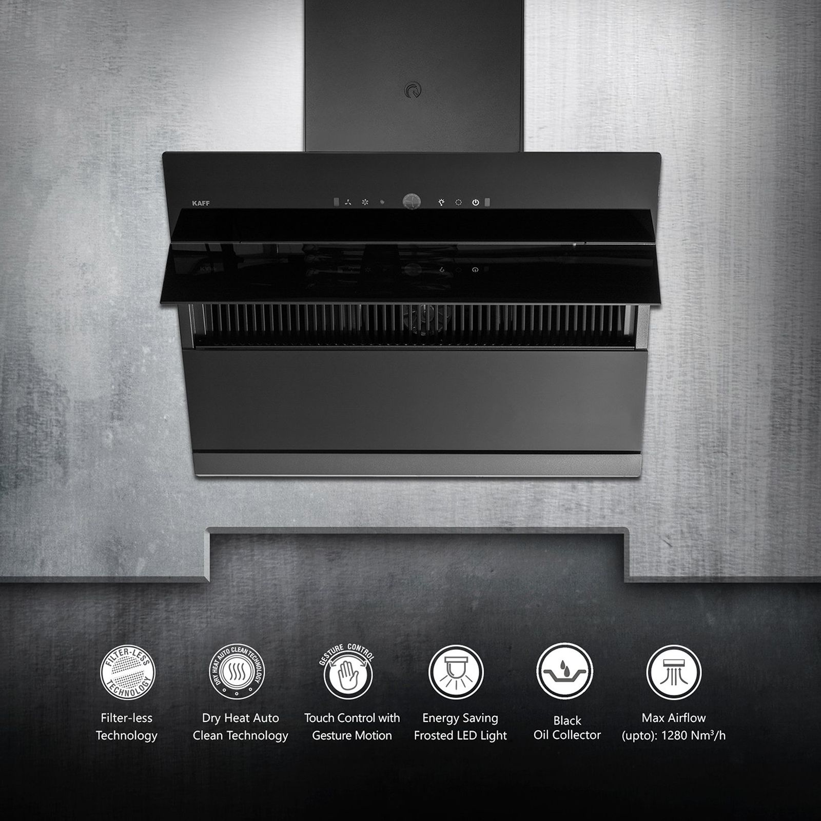 KAFF ALBURY LX DHC 75cm 1280m3/hr Ducted Wall Mounted Chimney with Touch Control Panel (Black)_14