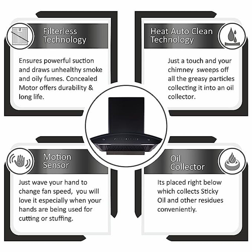 elica FLCG 600 HAC LTW MS NERO 60cm 1350m3/hr Ducted Auto Clean Wall Mounted Chimney with Touch Control Panel (Black) elica FLCG 600 HAC LTW MS NERO 60cm 1350m3/hr Ducted Auto Clean Wall Mounted Chimney with Touch Control Panel (Black)_5