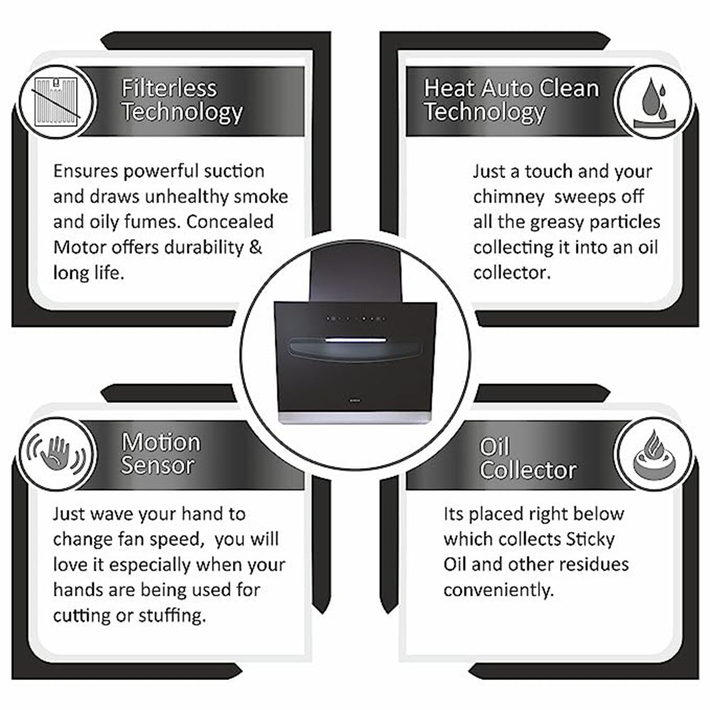 elica EFL S 907 HAC LTW VMS 90cm 1200m3/hr Ducted Auto Clean Wall Mounted Chimney with Touch Control Panel (Black) elica EFL S 907 HAC LTW VMS 90cm 1200m3/hr Ducted Auto Clean Wall Mounted Chimney with Touch Control Panel (Black)_8