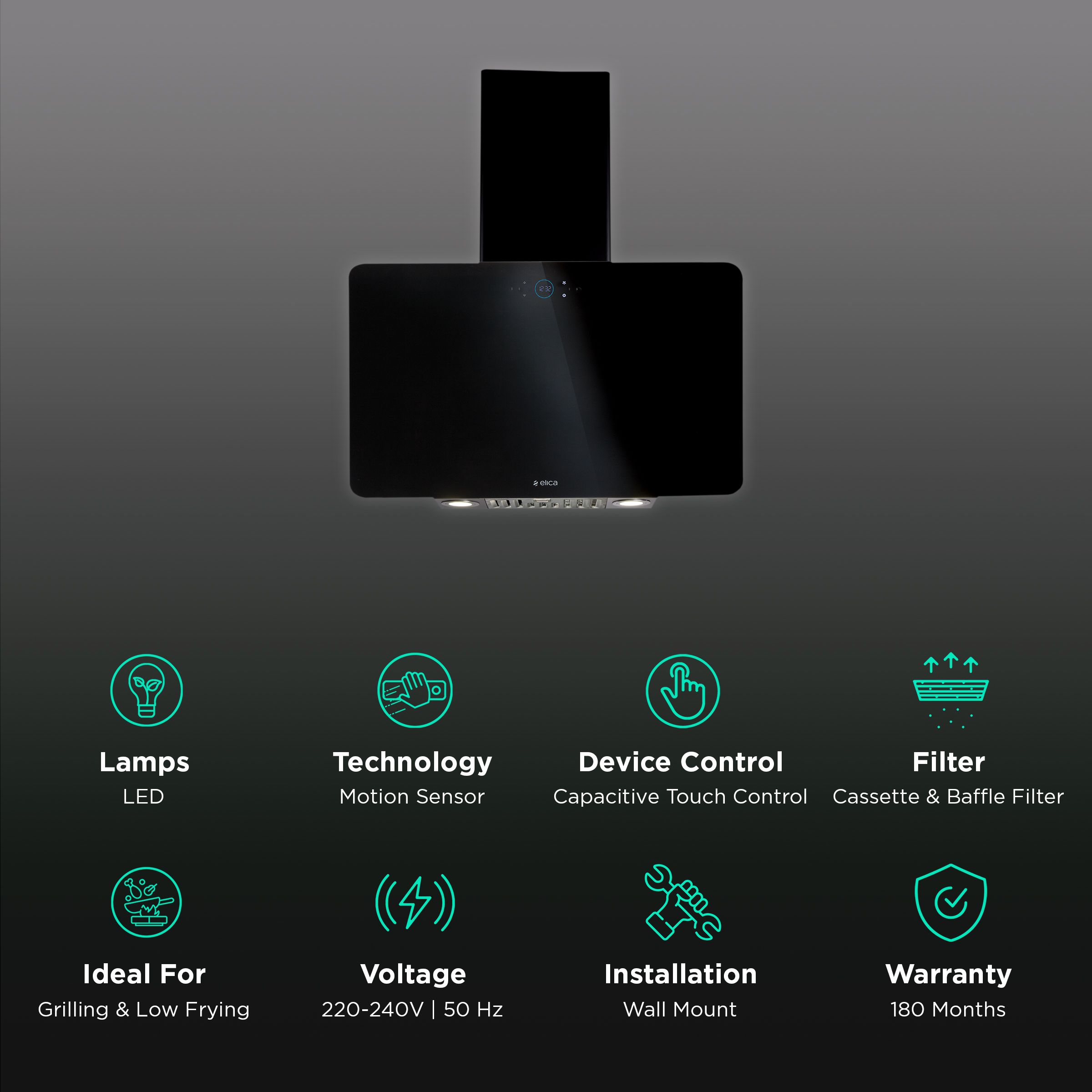 elica ISMART KITTY 75 LTW NERO 75cm Ductless Wall Mounted Chimney with Capacitive Touch Control (Black) elica ISMART KITTY 75 LTW NERO 75cm Ductless Wall Mounted Chimney with Capacitive Touch Control (Black)_3