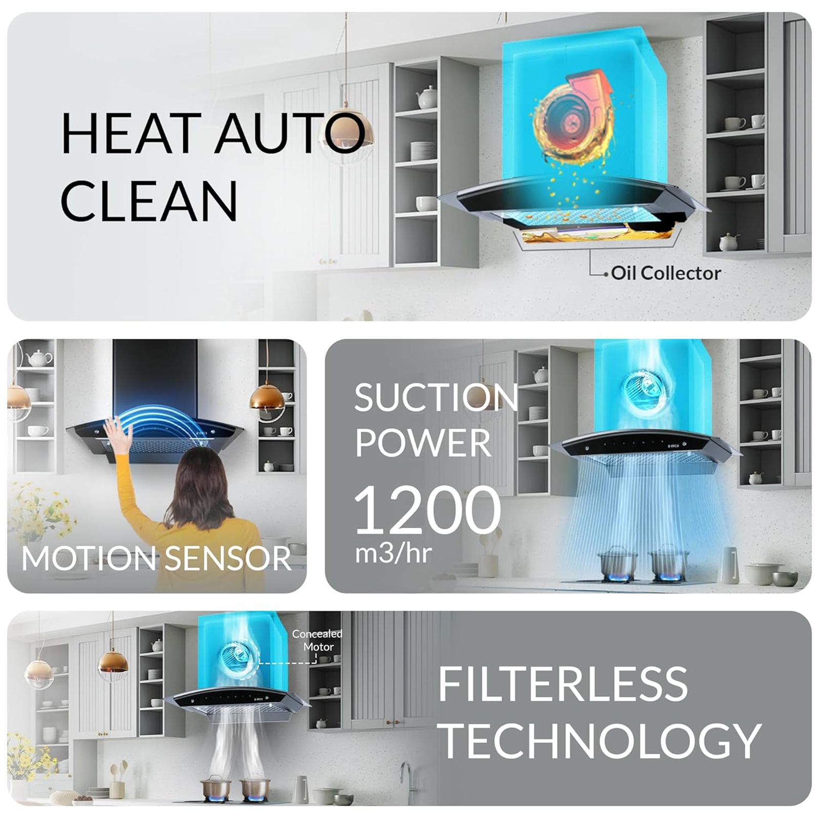 elica FL 600 SLIM HAC MS NERO 60cm 1200m3/hr Ducted Auto Clean Wall Mounted Chimney with Touch Control Panel (Black) elica FL 600 SLIM HAC MS NERO 60cm 1200m3/hr Ducted Auto Clean Wall Mounted Chimney with Touch Control Panel (Black)_5