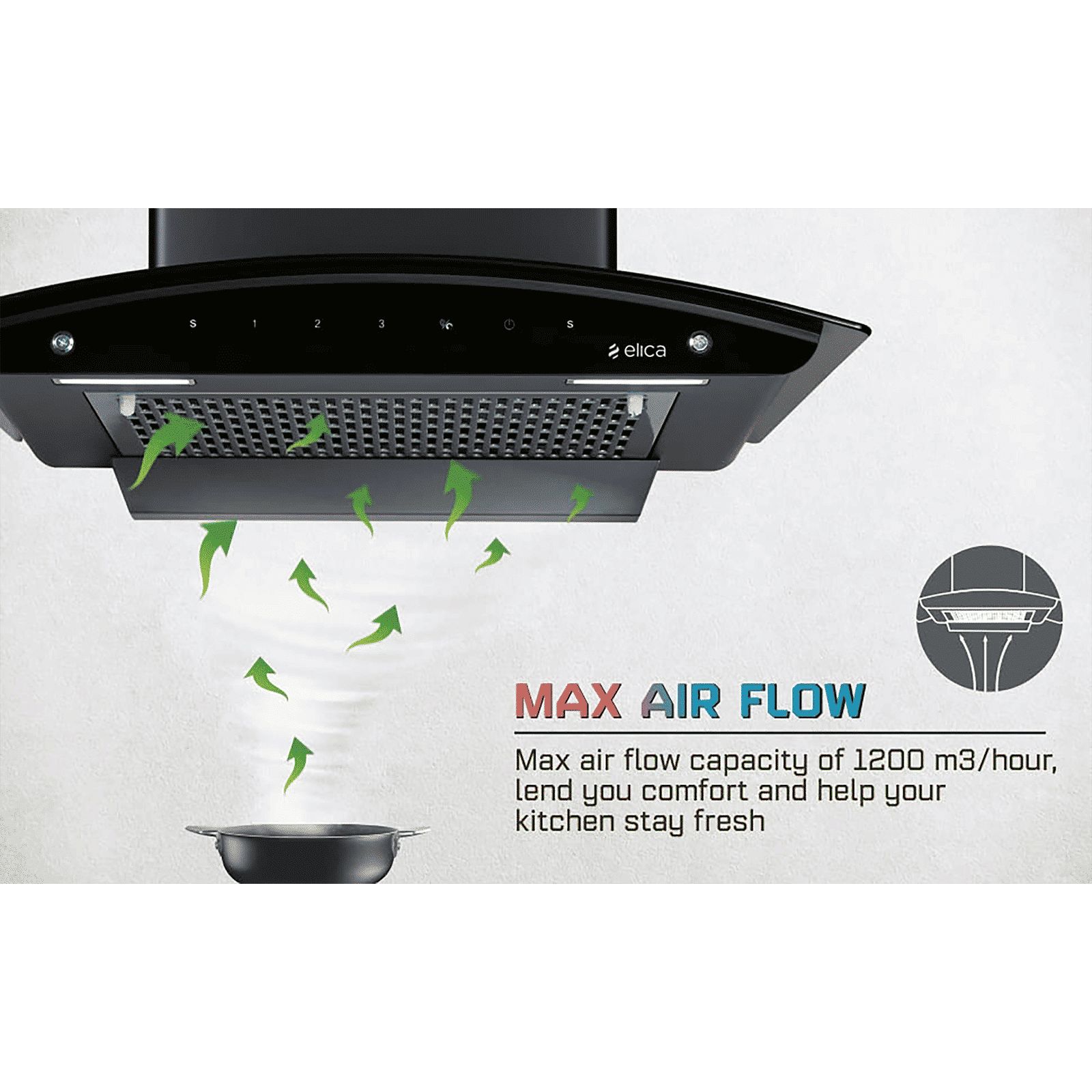 elica FL 600 SLIM HAC MS NERO 60cm 1200m3/hr Ducted Auto Clean Wall Mounted Chimney with Touch Control Panel (Black) elica FL 600 SLIM HAC MS NERO 60cm 1200m3/hr Ducted Auto Clean Wall Mounted Chimney with Touch Control Panel (Black)_11
