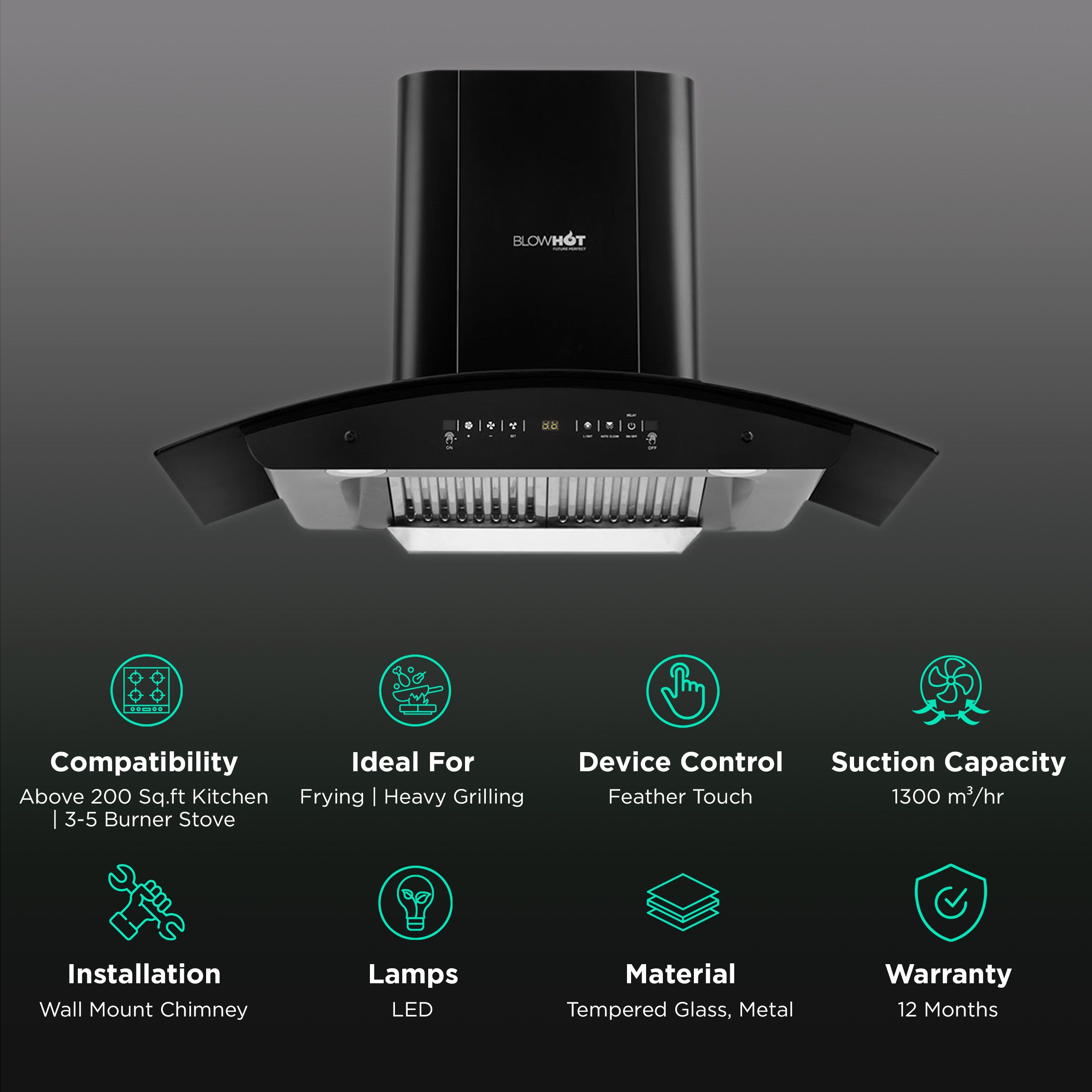 BLOWHOT Camellia BAC MS 90cm 1300m3/hr Ducted Auto Clean Wall Mounted Chimney with Motion Sensor Gesture (Black) BLOWHOT Camellia BAC MS 90cm 1300m3/hr Ducted Auto Clean Wall Mounted Chimney with Motion Sensor Gesture (Black)_3
