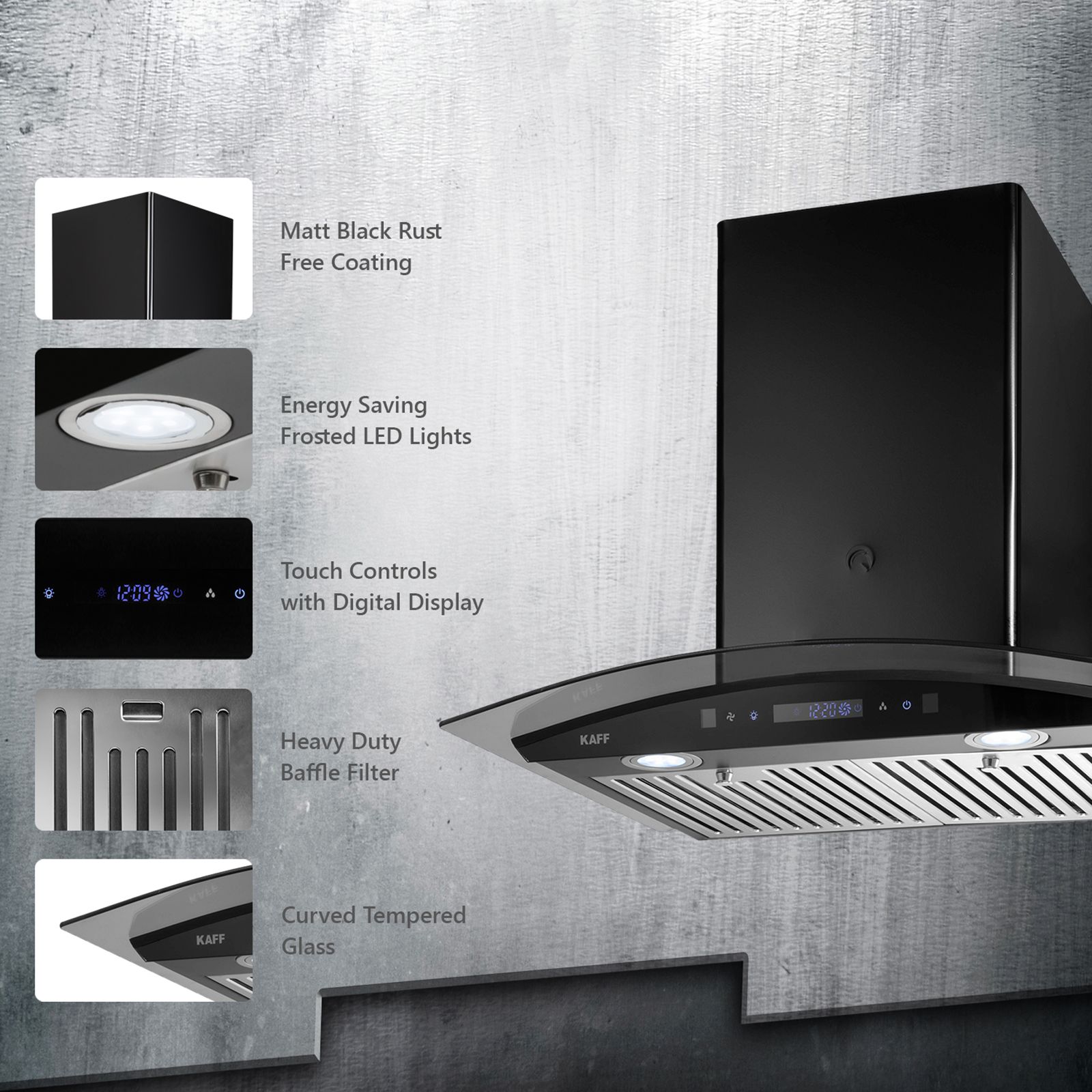 KAFF OPEC TX DHC 60cm 1180m3/hr Ducted Auto Clean Wall Mounted Chimney with Digital Display (Black) KAFF OPEC TX DHC 60cm 1180m3/hr Ducted Auto Clean Wall Mounted Chimney with Digital Display (Black)_13