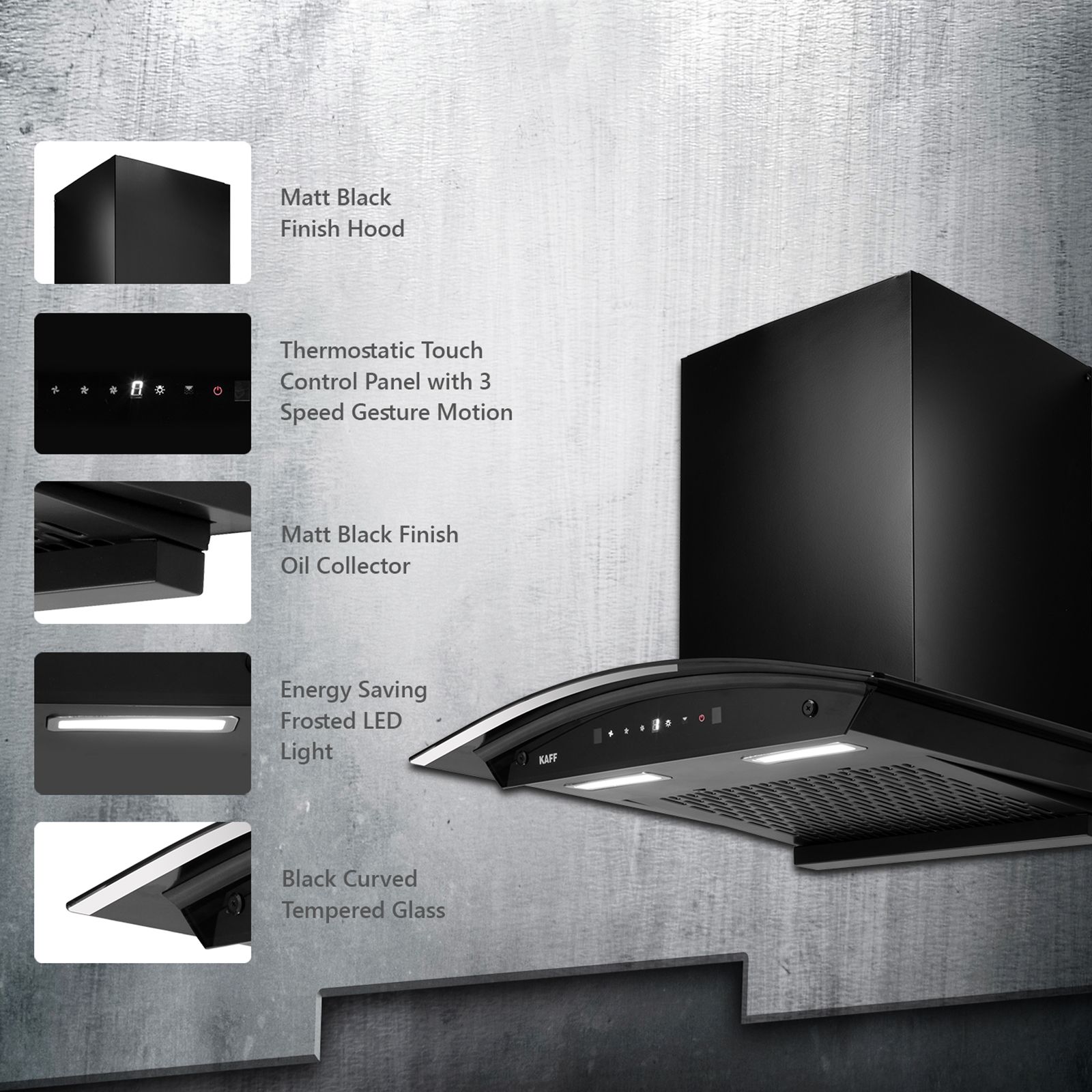 KAFF MAINZ DHC 60cm 1200m3/hr Ducted Auto Clean Wall Mounted Chimney with Thermostatic Touch Control Panel (Black) KAFF MAINZ DHC 60cm 1200m3/hr Ducted Auto Clean Wall Mounted Chimney with Thermostatic Touch Control Panel (Black)_11