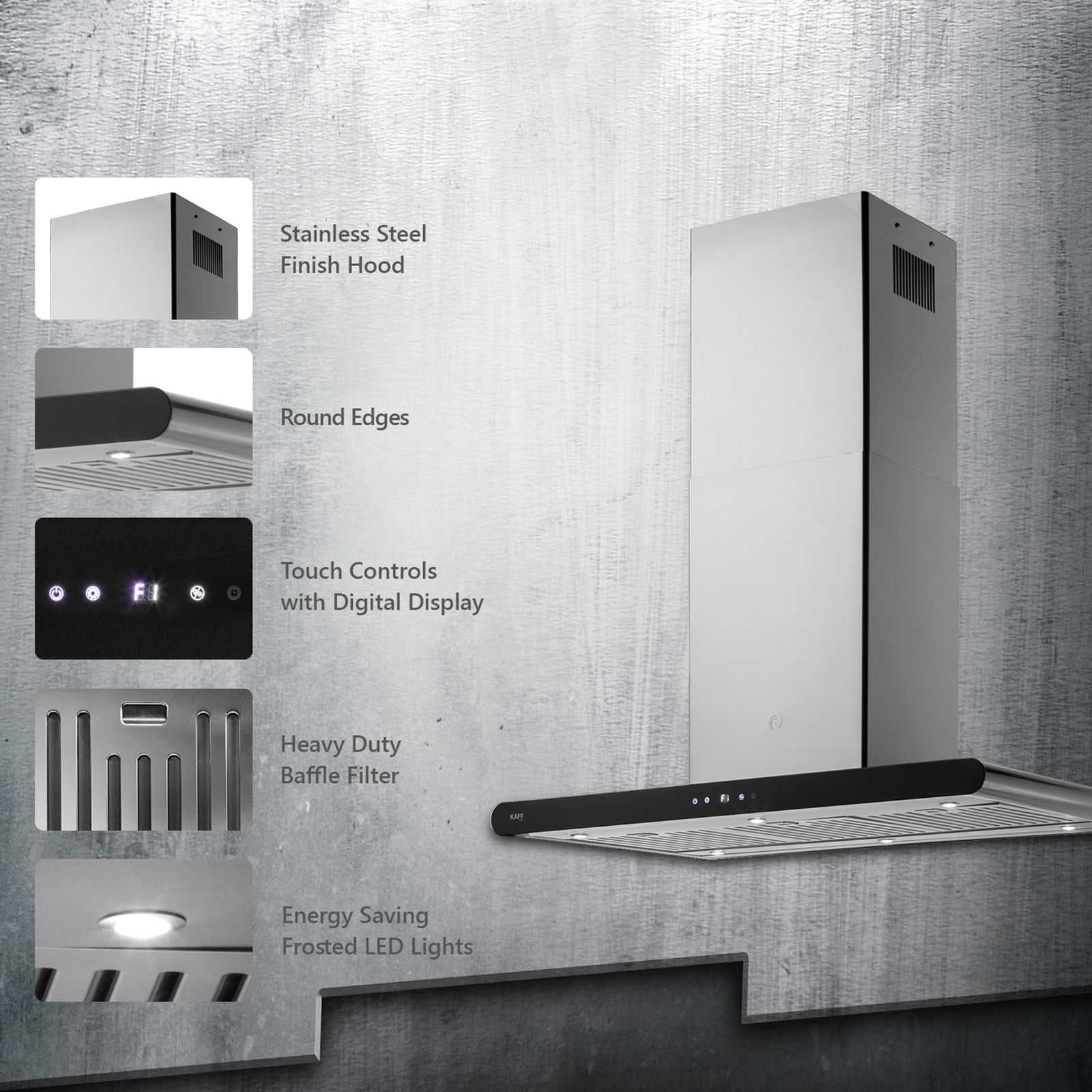 KAFF CANARY DHC BF IS 90cm 1200m3/hr Ducted Auto Clean Wall Mounted Chimney with Digital Display (Silver) KAFF CANARY DHC BF IS 90cm 1200m3/hr Ducted Auto Clean Wall Mounted Chimney with Digital Display (Silver)_8