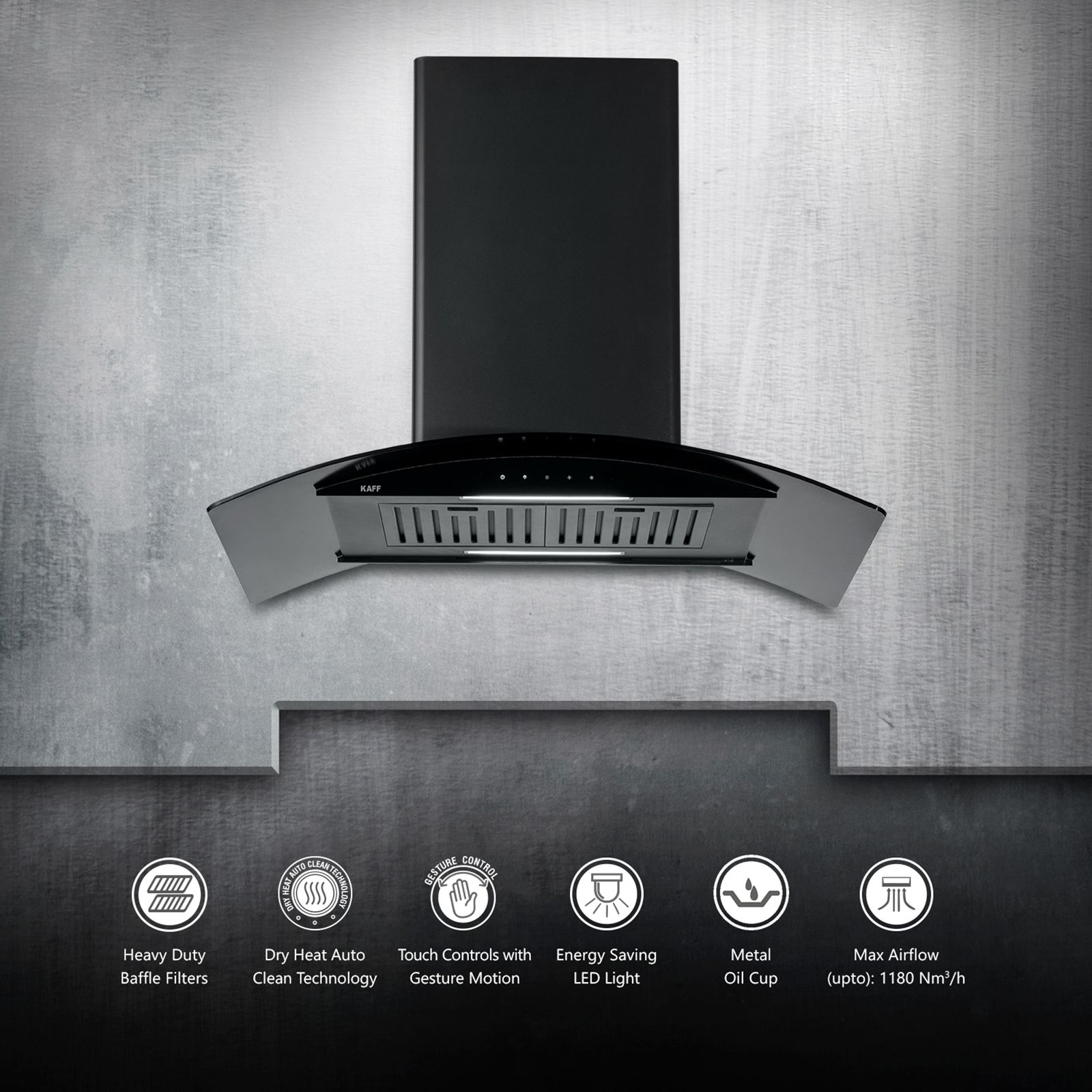 KAFF OPEC DHC BLK IS 90cm 1180m3/hr Ducted Auto Clean Wall Mounted Chimney with Digital Display (Black) KAFF OPEC DHC BLK IS 90cm 1180m3/hr Ducted Auto Clean Wall Mounted Chimney with Digital Display (Black)_6